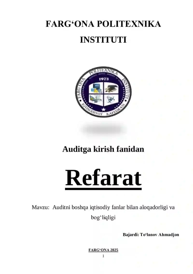 Auditga kirish fanidan Referat
