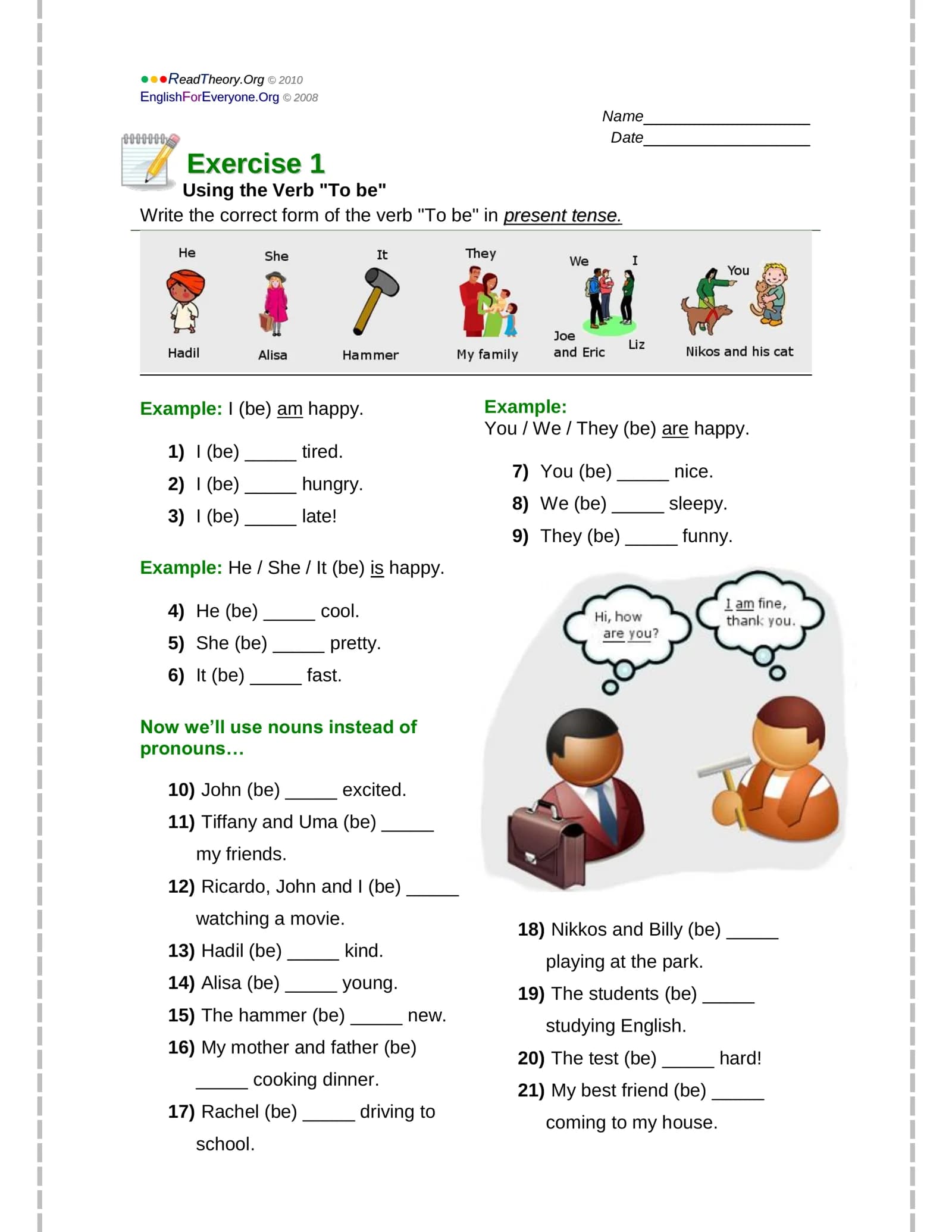 To be fe'li uchun tayyor worksheet