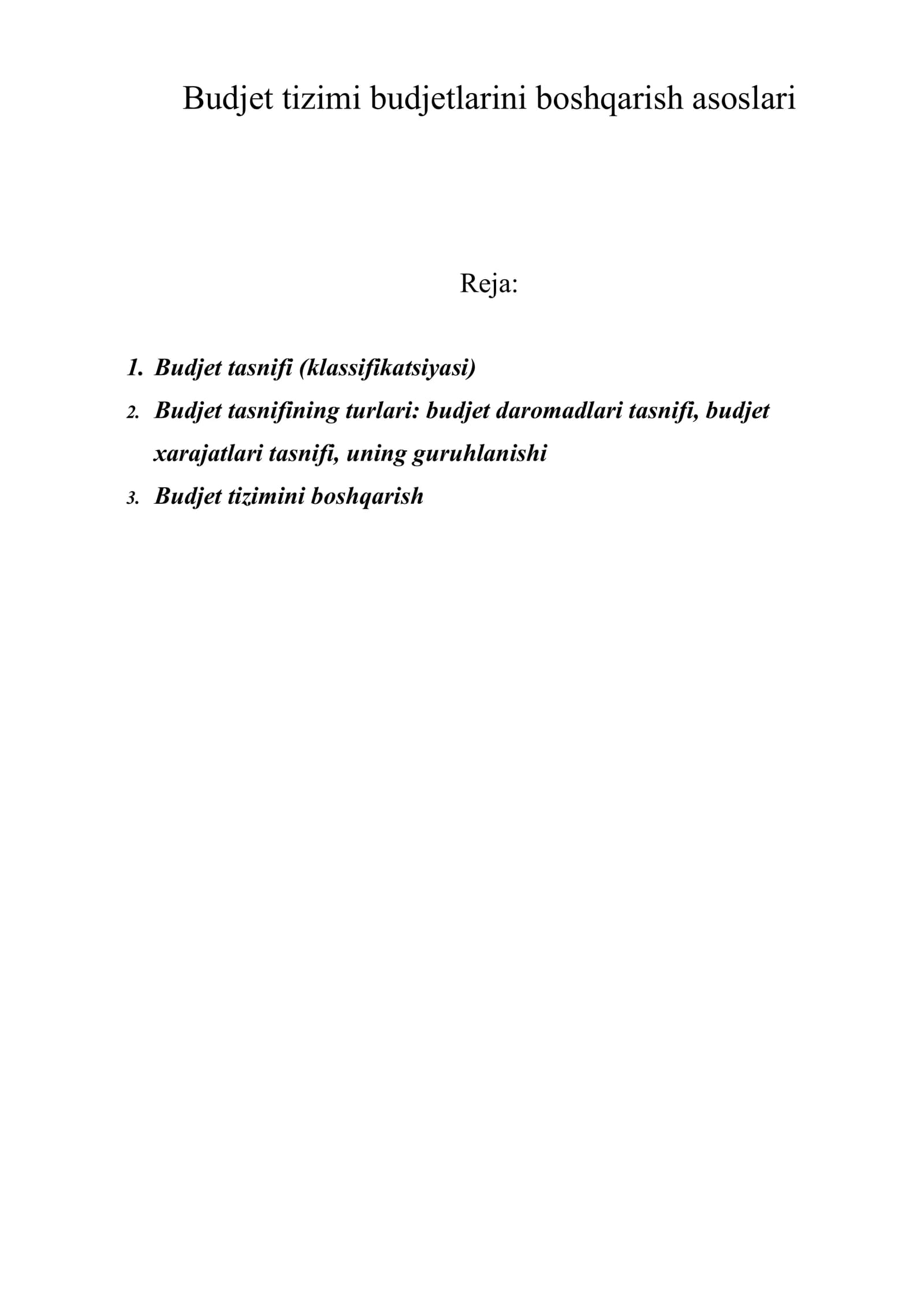 Budjet tizimi budjetlarini boshqarish asoslari