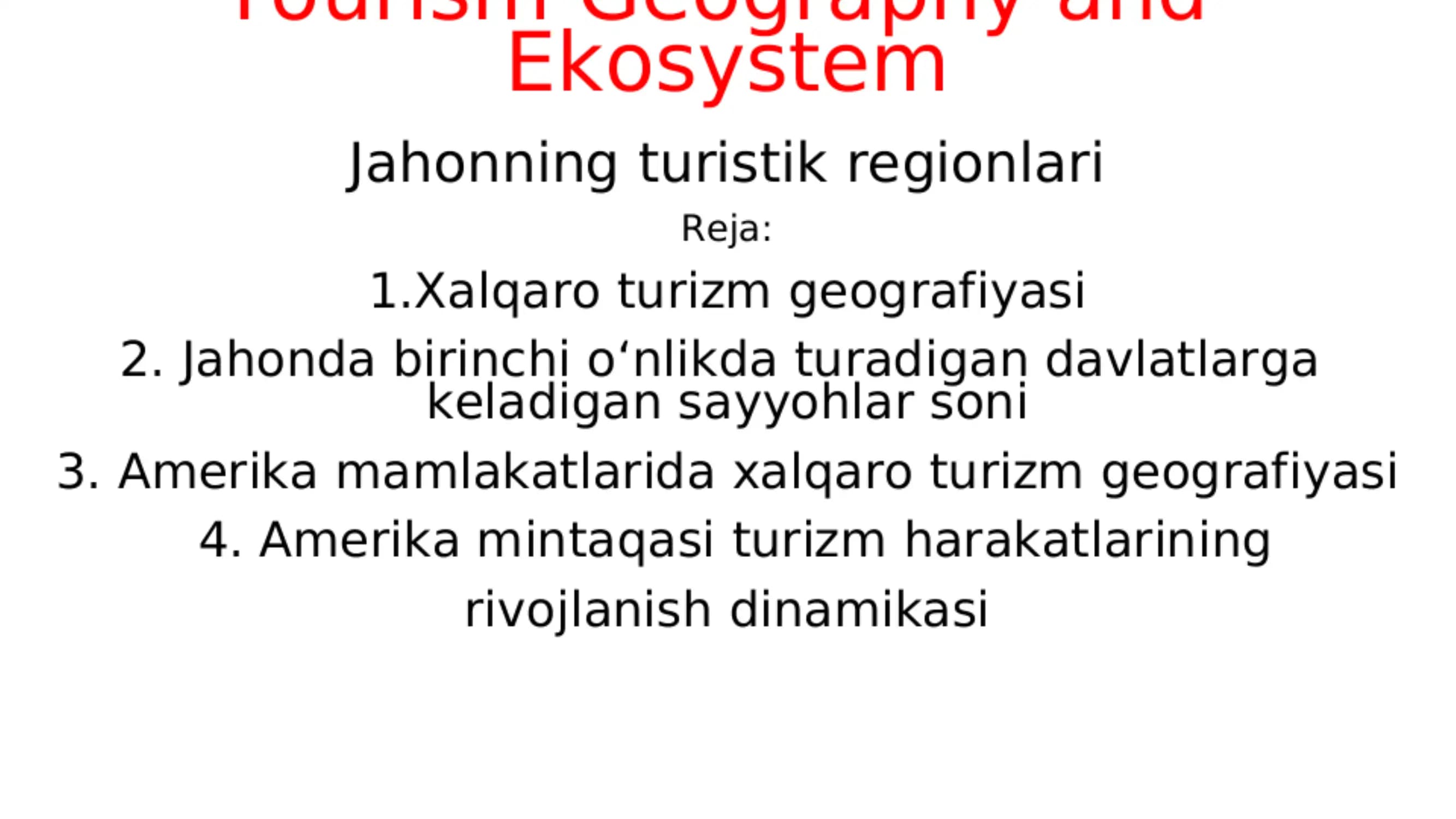 Turizm geografiyasi va ekoturizm