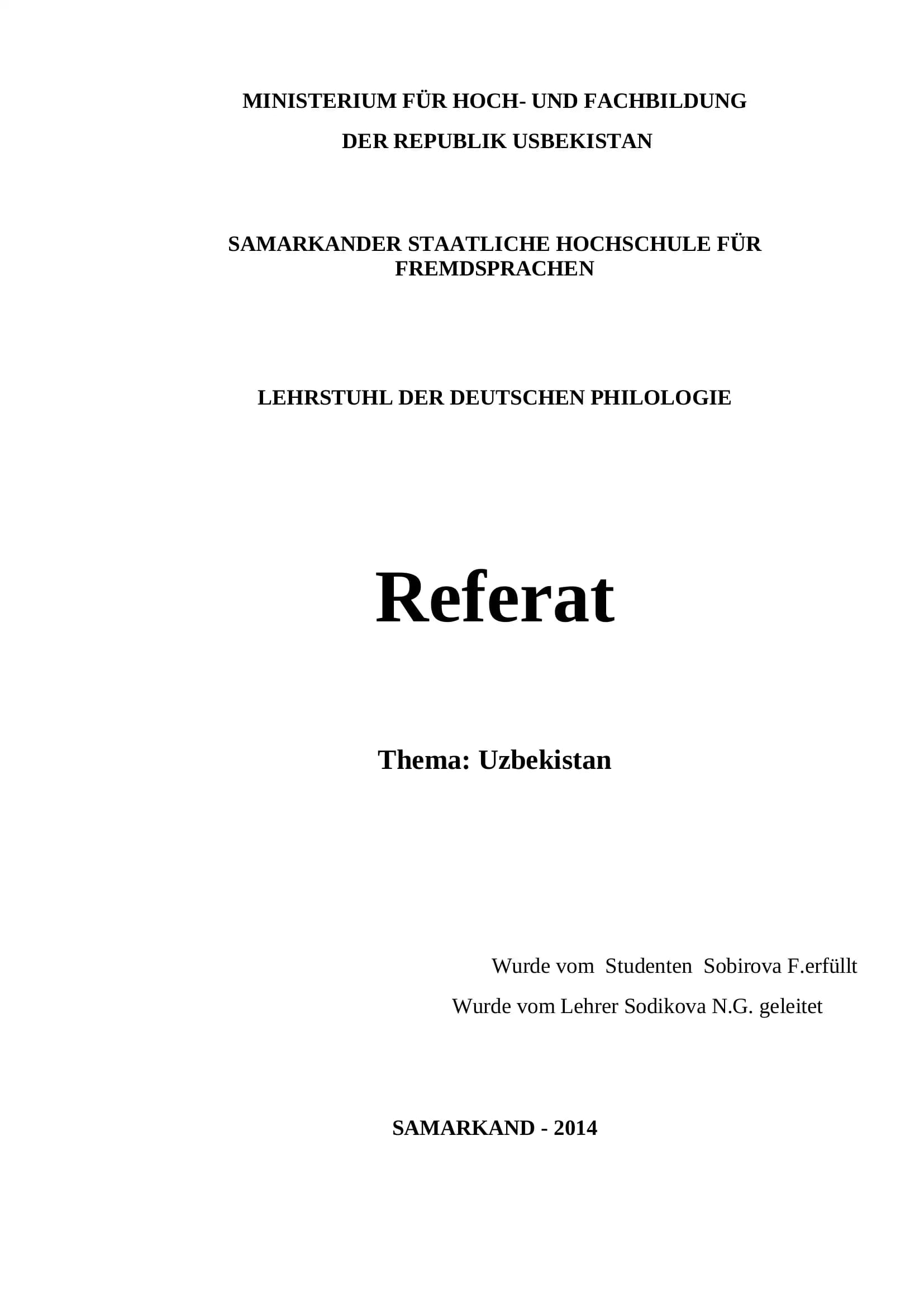Referat Thema: Uzbekistan