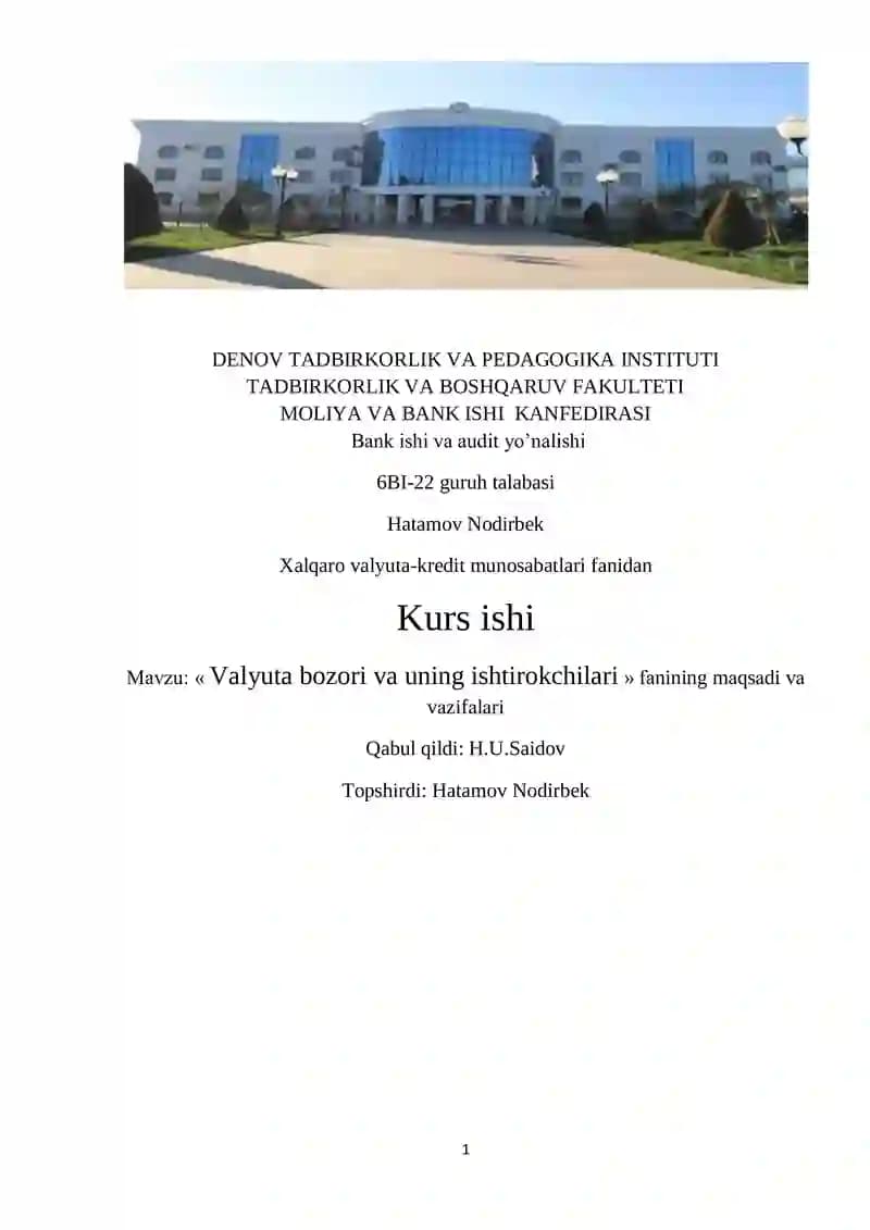 Valyuta bozori va uning ishtirokchilari