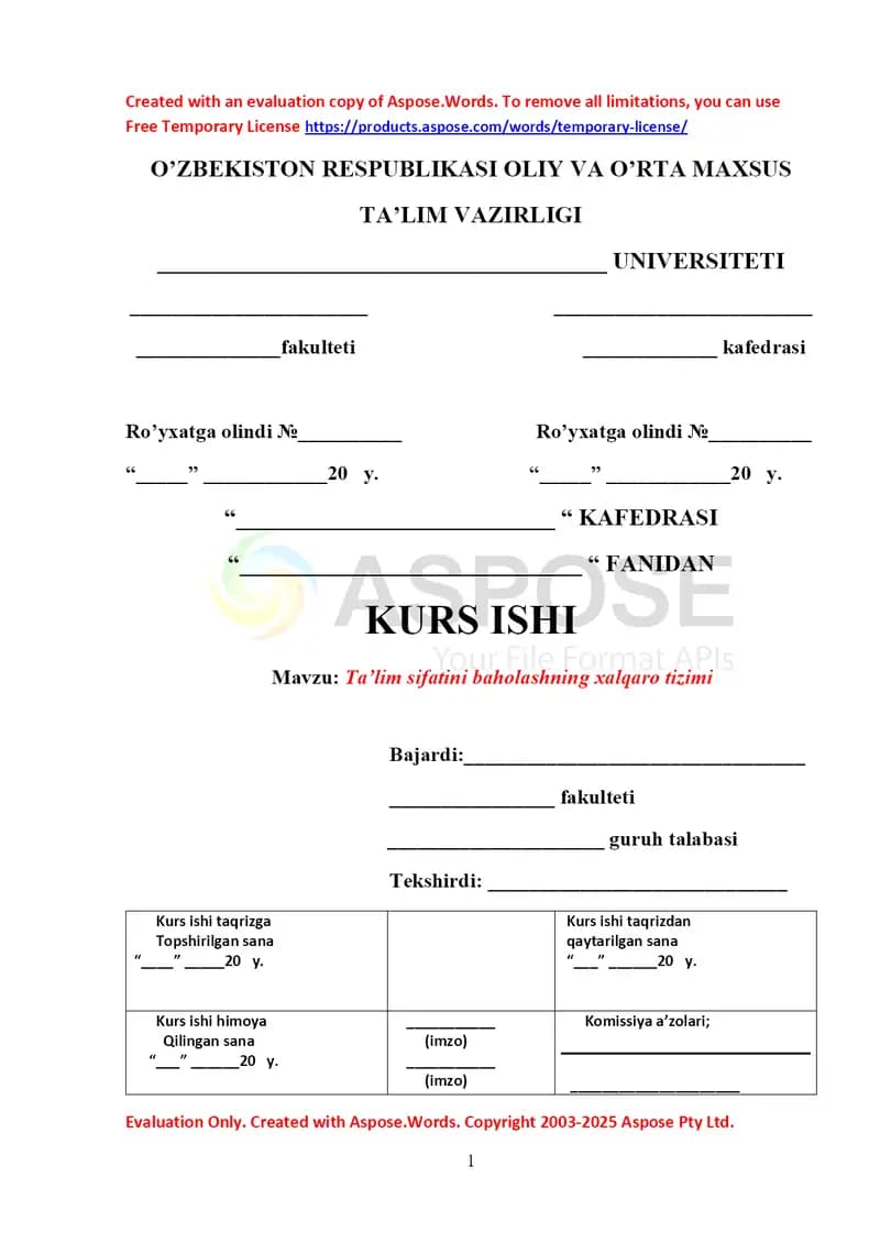Ta’lim sifatini baholashning xalqaro tizimi