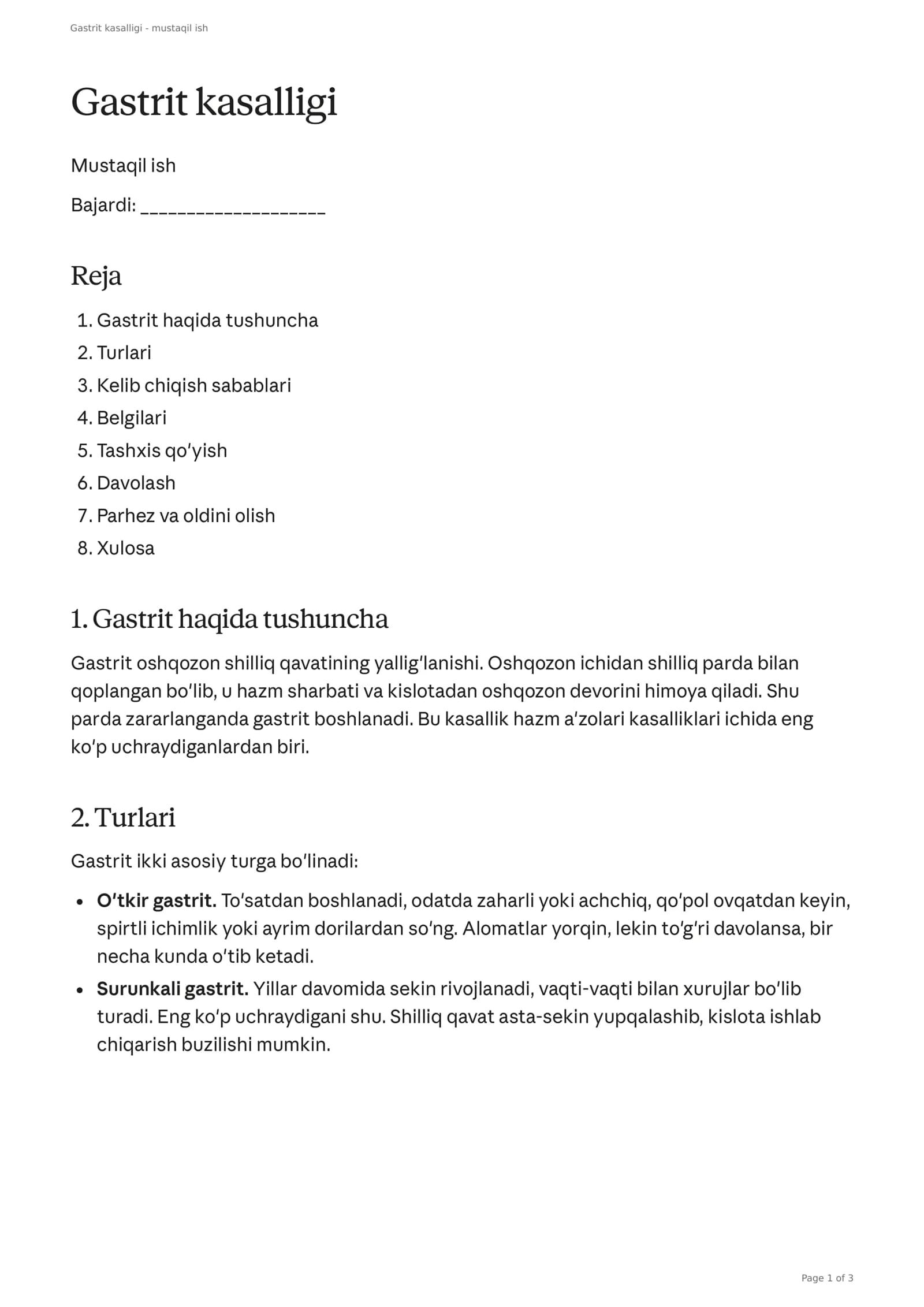 Gastrit kasalligi