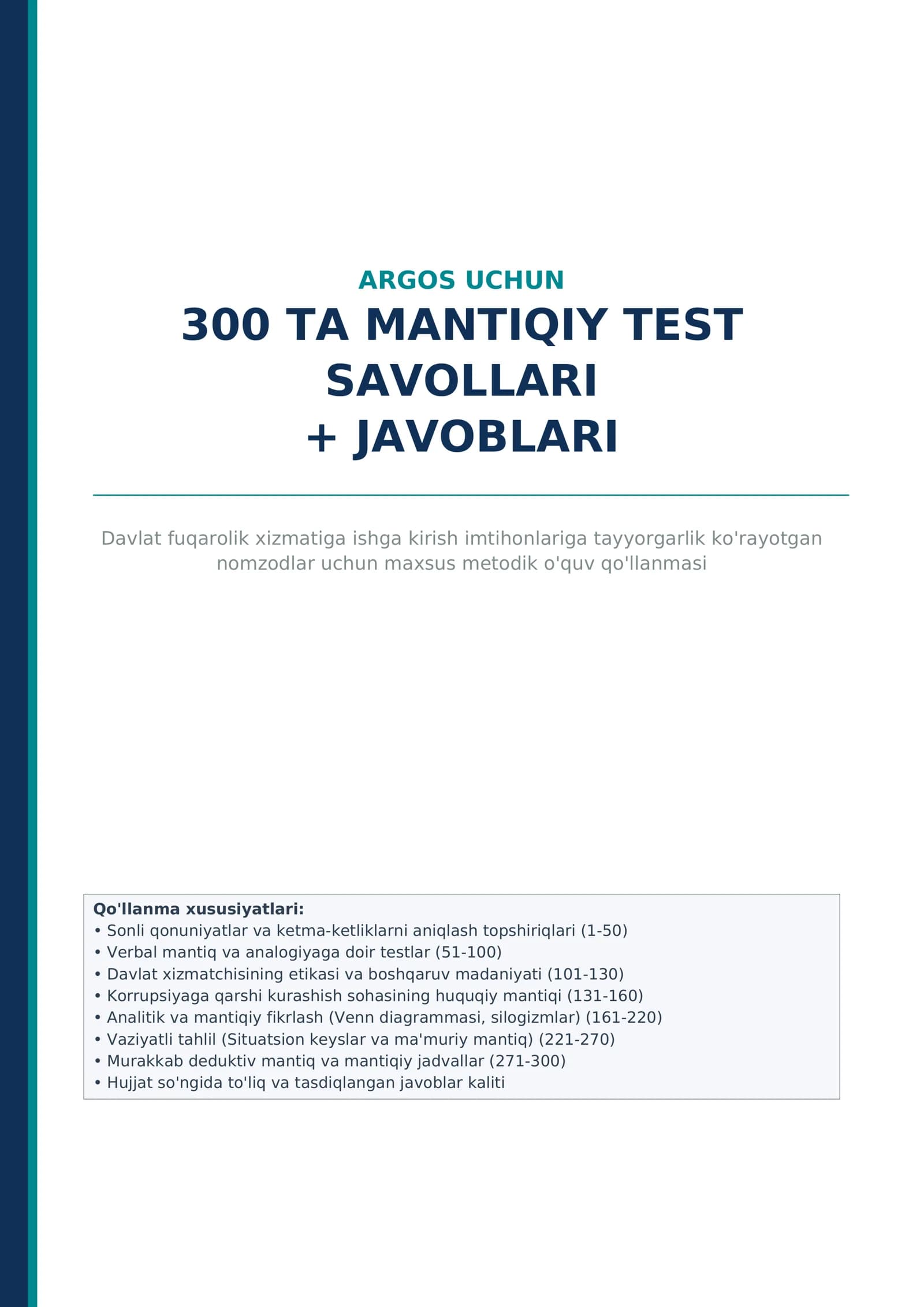 ARGOS uchun 300 ta mantiqiy test savollari + javoblari
