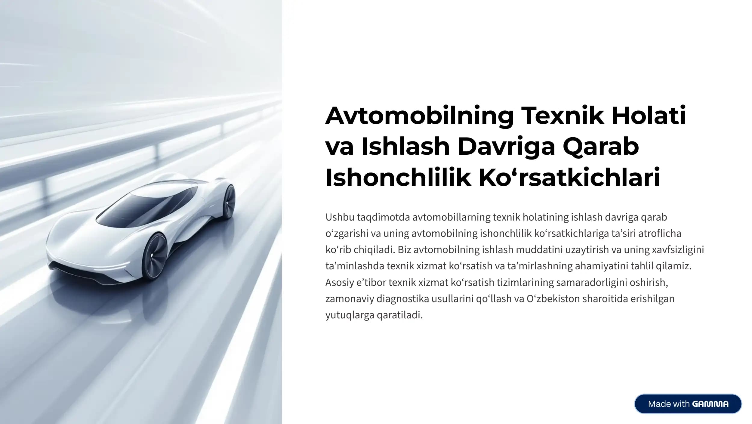 Avtomobilning Texnik Holati va Ishlash Davriga Qarab