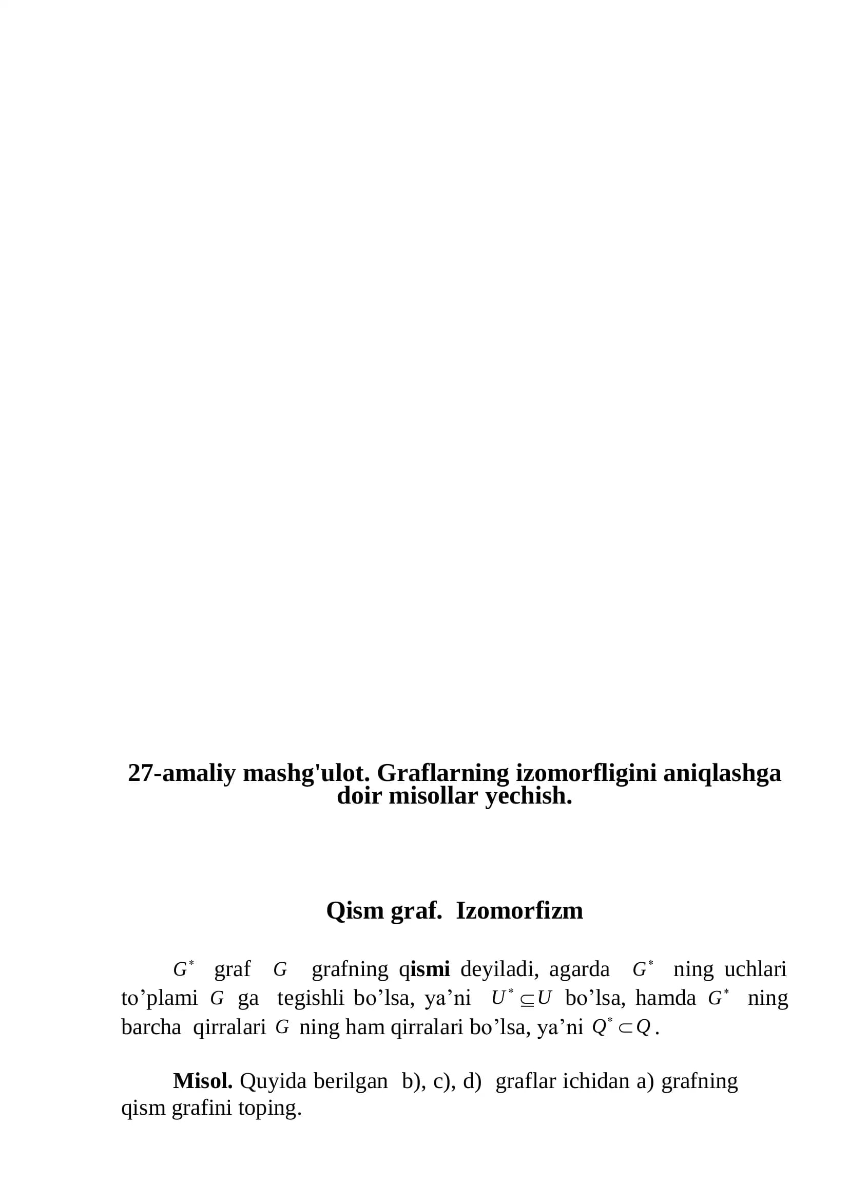Graflarning izomorfligini aniqlashga doir misollar yechish
