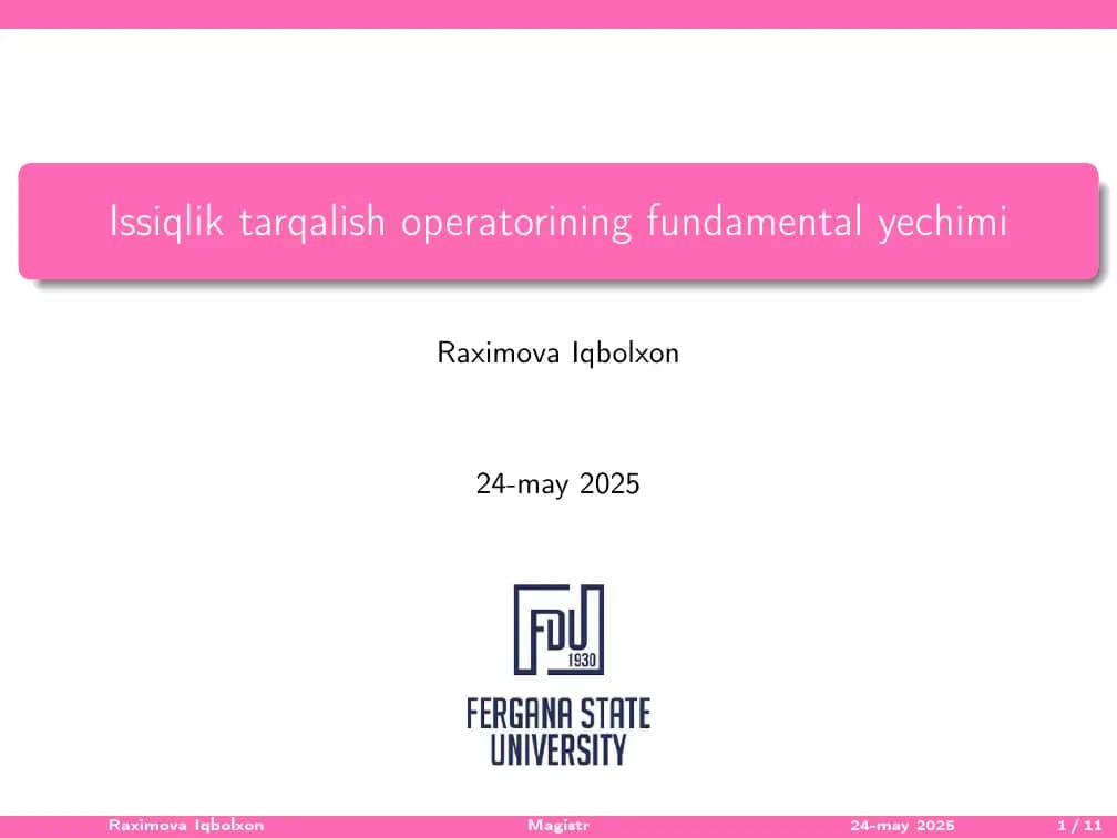 issiqlik tarqalish operatorining fundamental yechimi