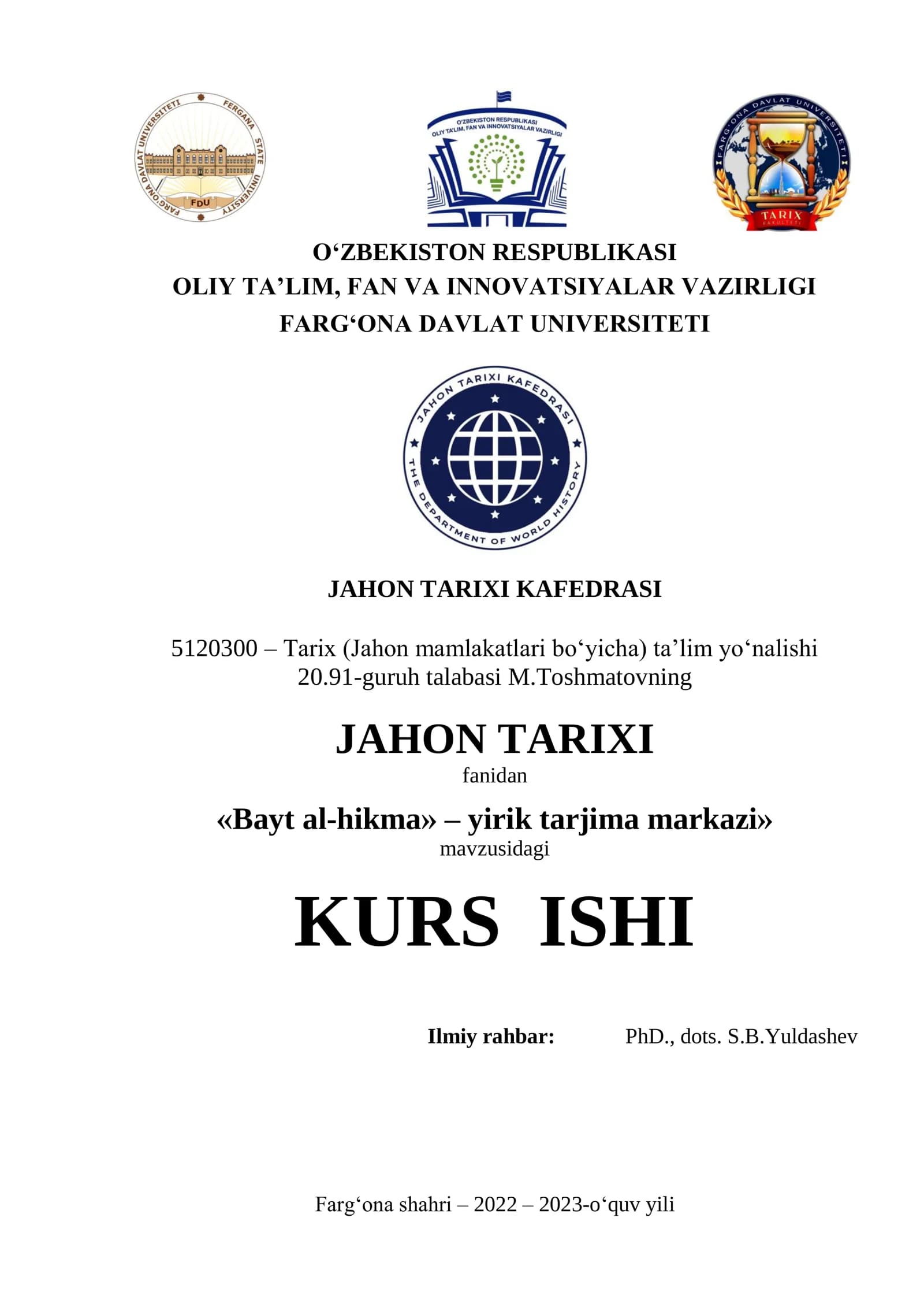 KURS ISHI "Bayt al-hikma"