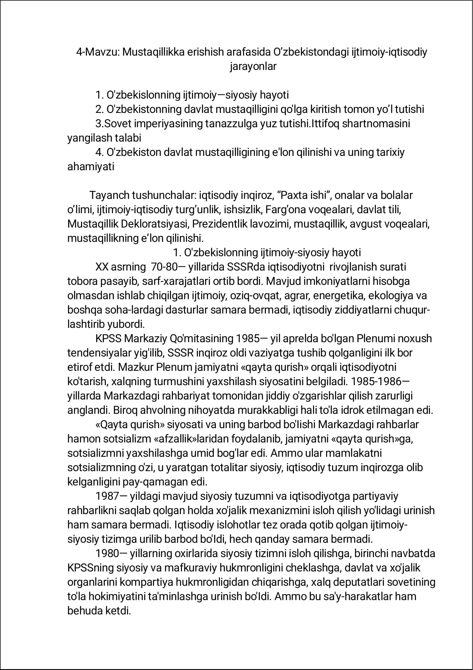 O'zbekislonning ijtimoiy-siyosiy hayoti