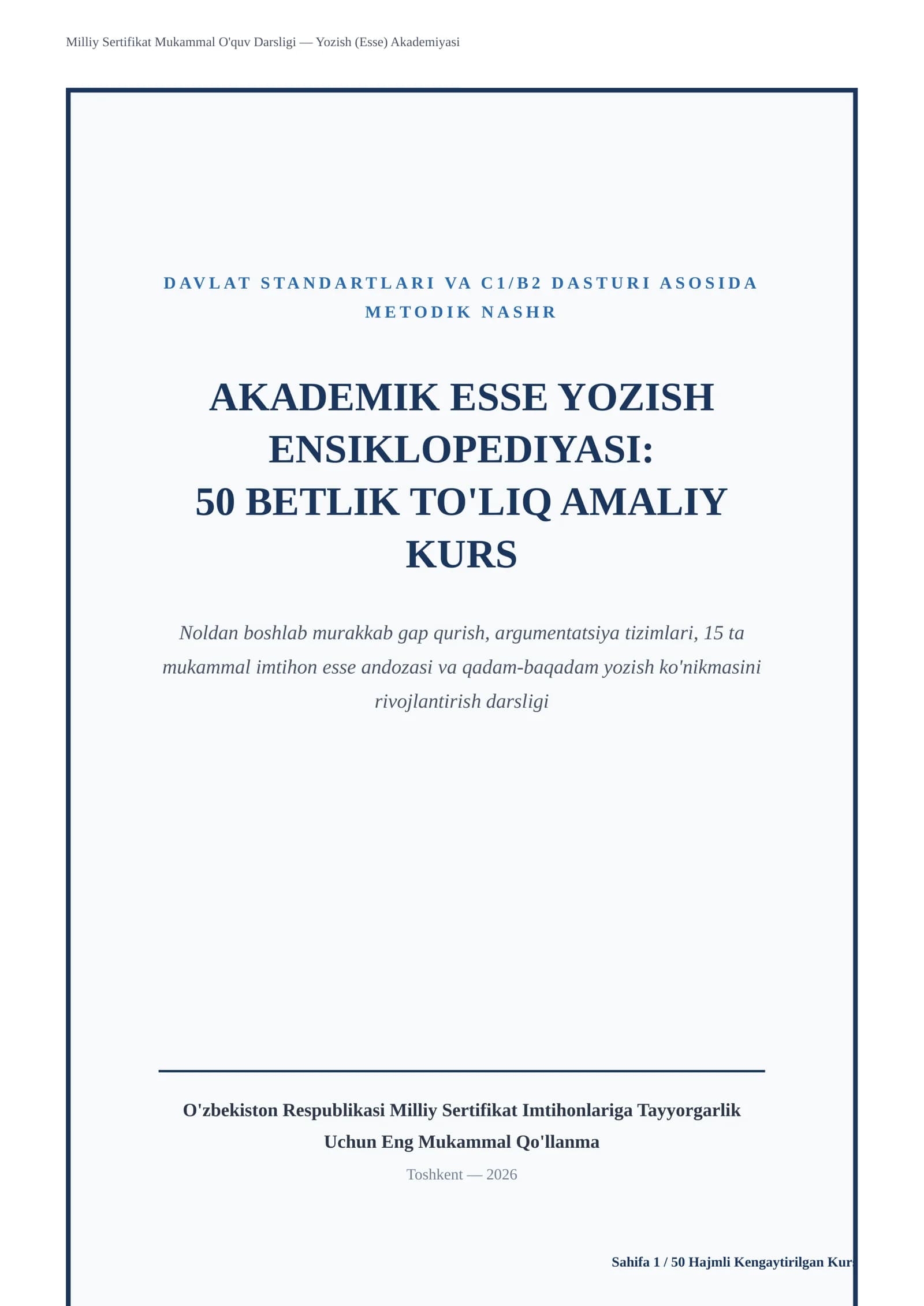 Esse yozishni mukammal oʻrganish 0 dan namunalar bilan