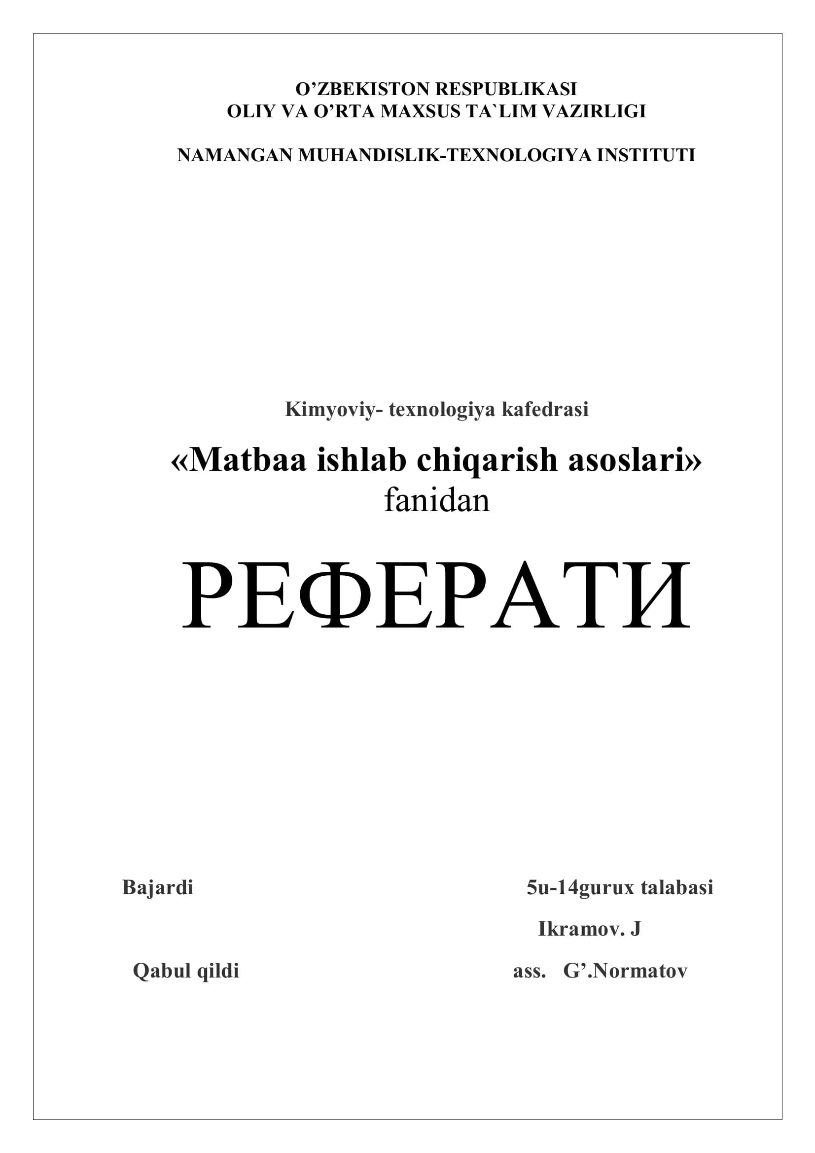 "Matbaa ishlab chiqarish asoslari"