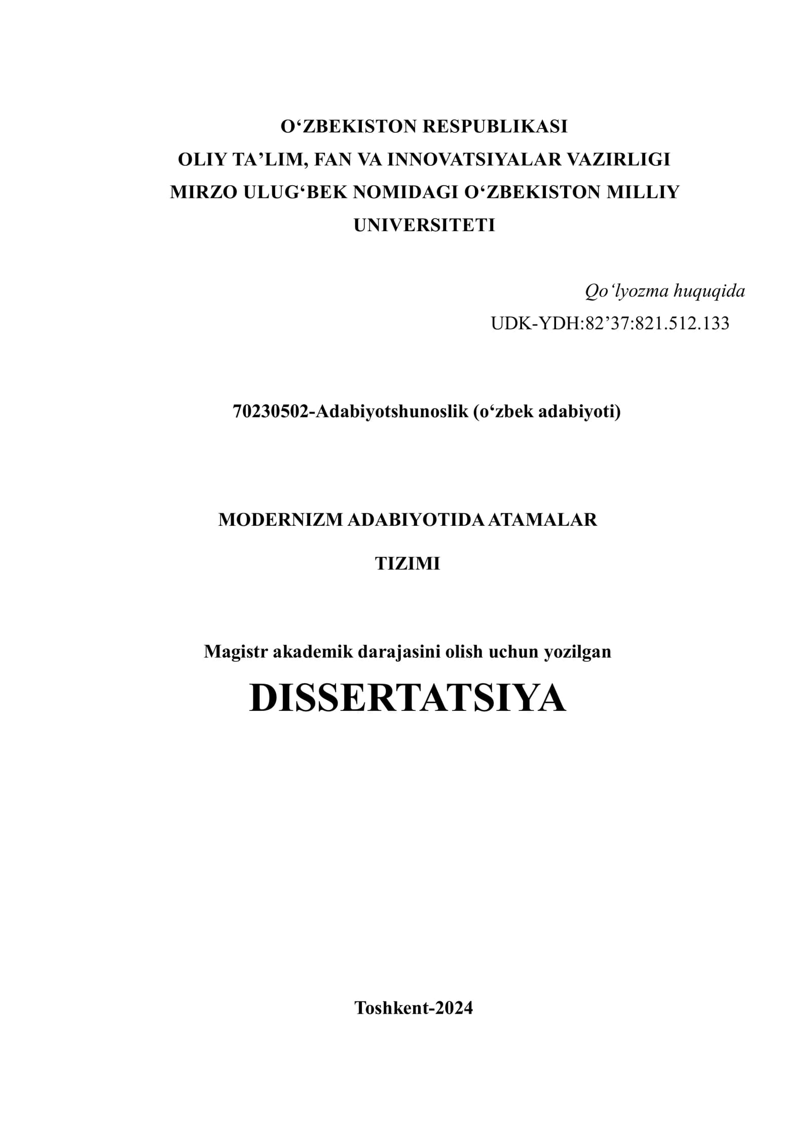 MODERNIZM ADABIYOTIDA ATAMALAR TIZIMI