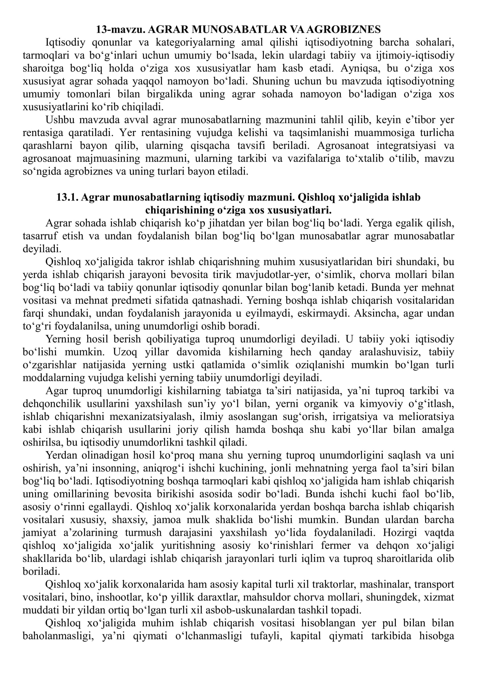 AGRAR MUNOSABATLAR VA AGROBIZNES
