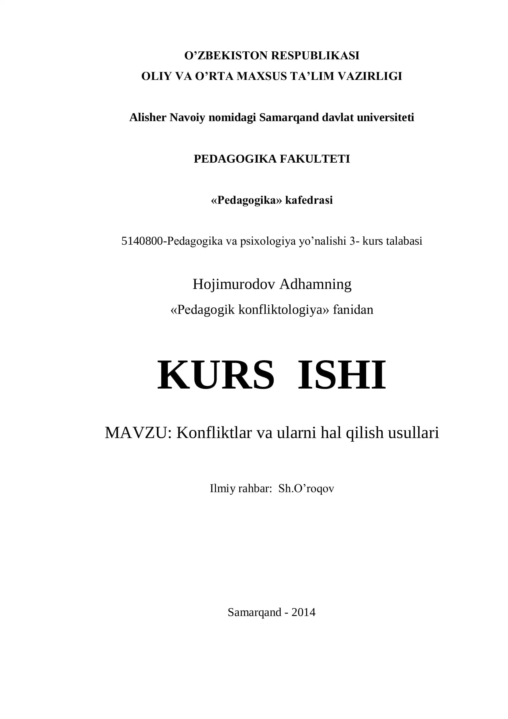 Konfliktlar va ularni hal qilish usullari