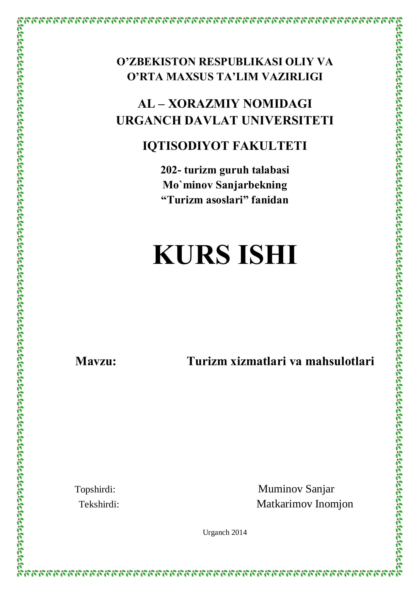 Turizm xizmatlari va mahsulotlari
