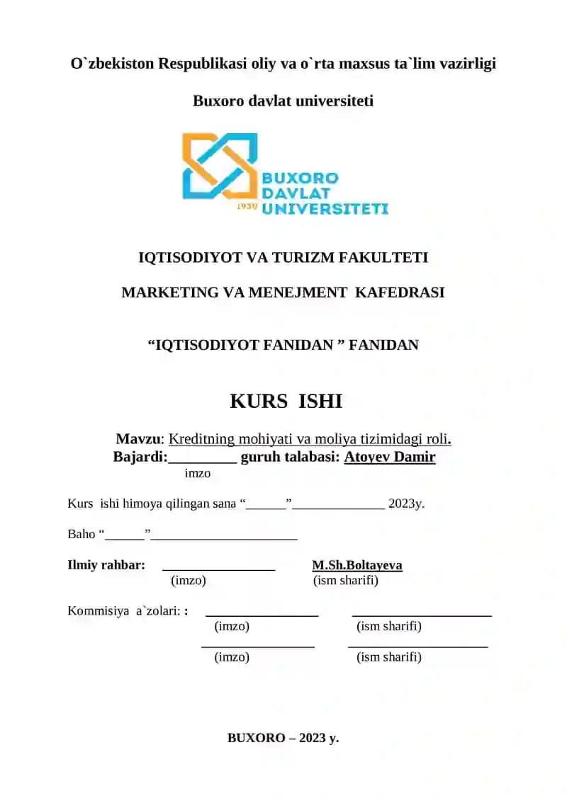 Kreditning mohiyati va moliya tizimidagi roli