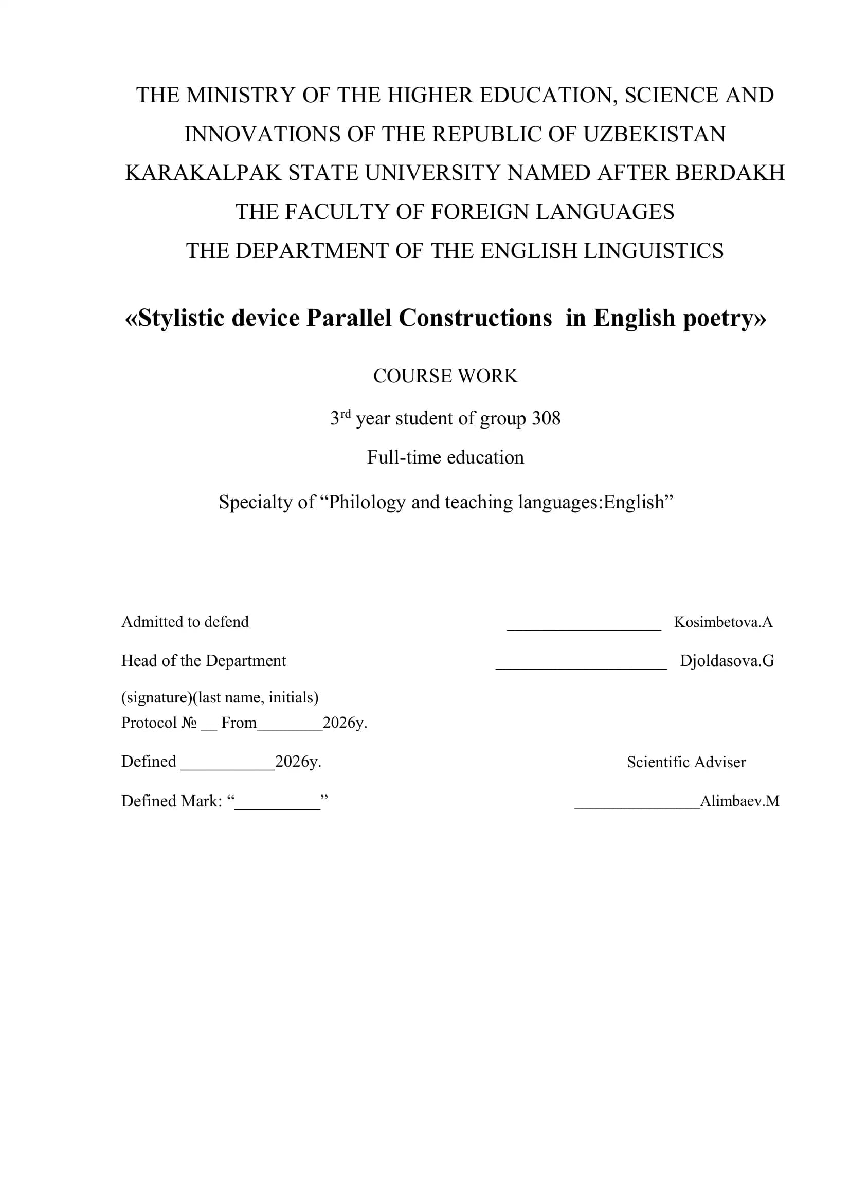 Stylistic device Parallel Constructions  in English poetry