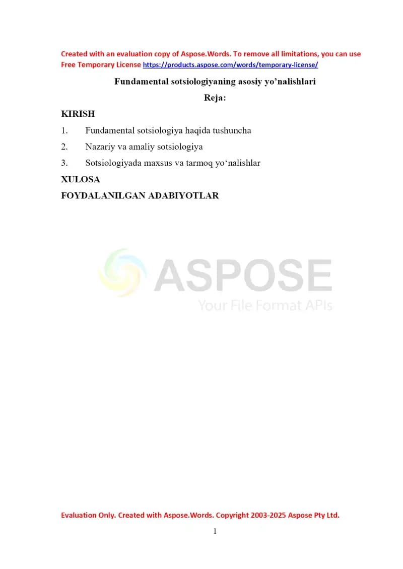 Fundamental sotsiologiyaning asosiy yo’nalishlari