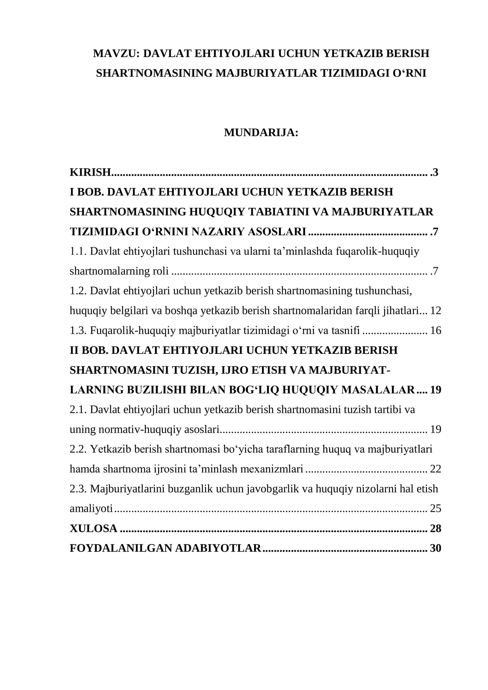 DAVLAT EHTIYOJLARI UCHUN YETKAZIB BERISH