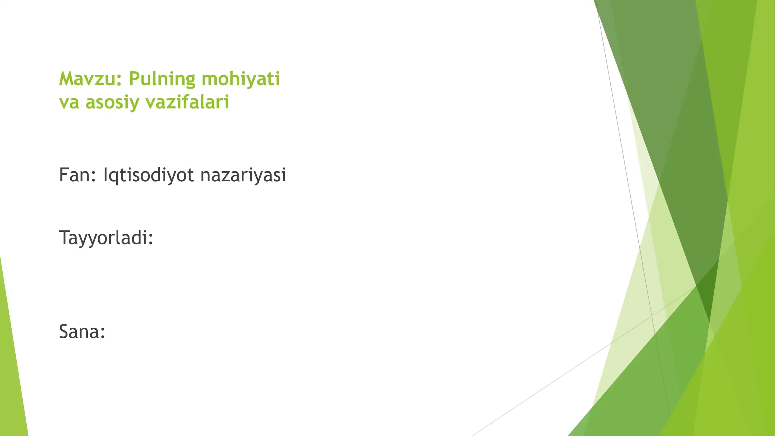 Pulning mohiyati va asosiy vazifalari