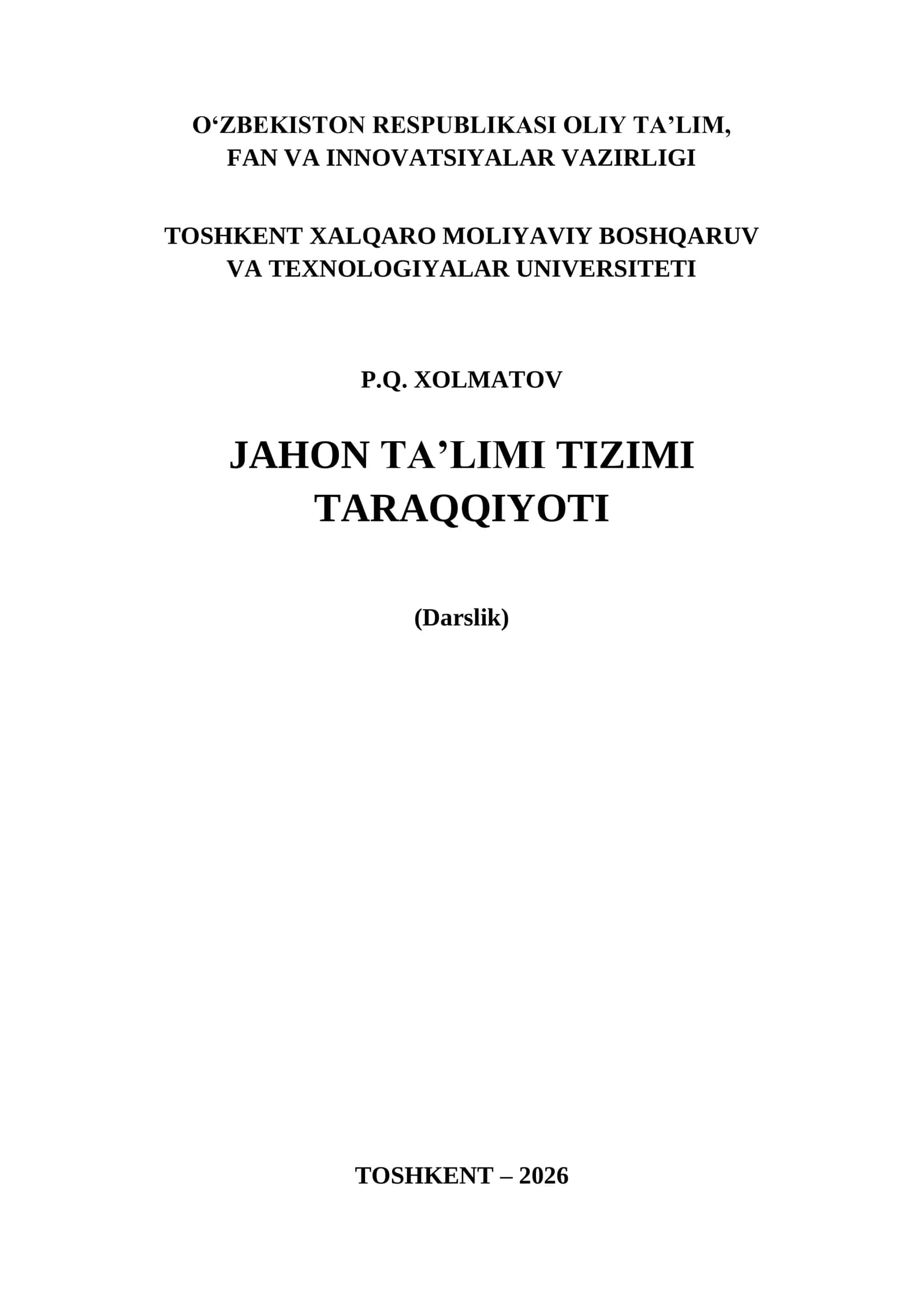 Jahon ta'limi tizimi taraqqiyoti darslik