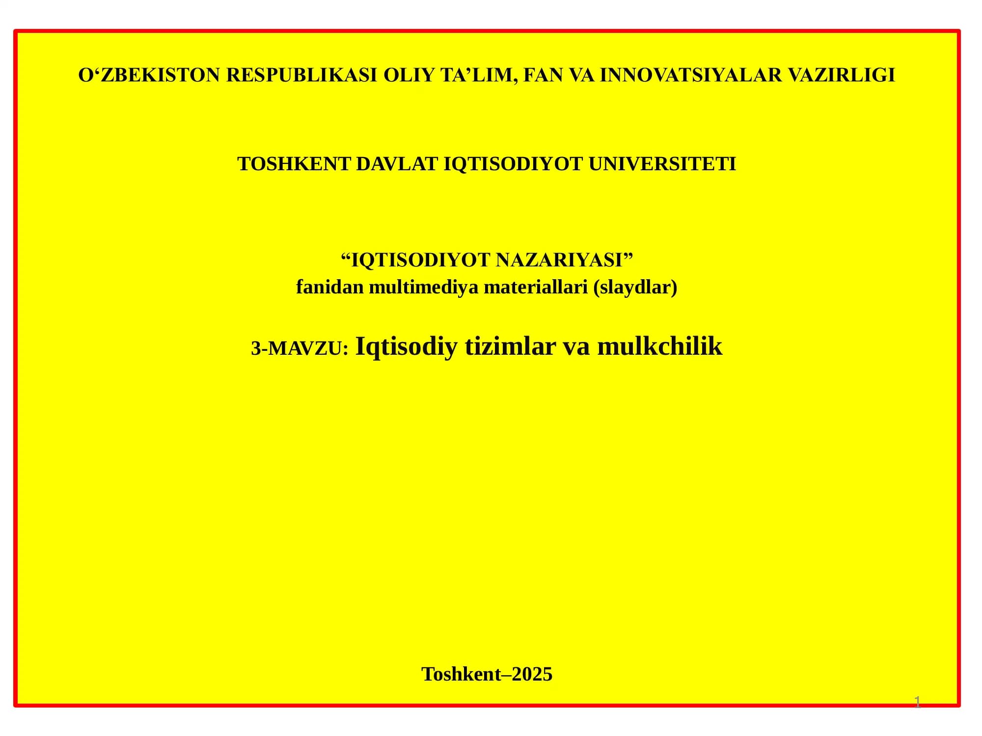 Iqtisodiy tizim va mulkchilik