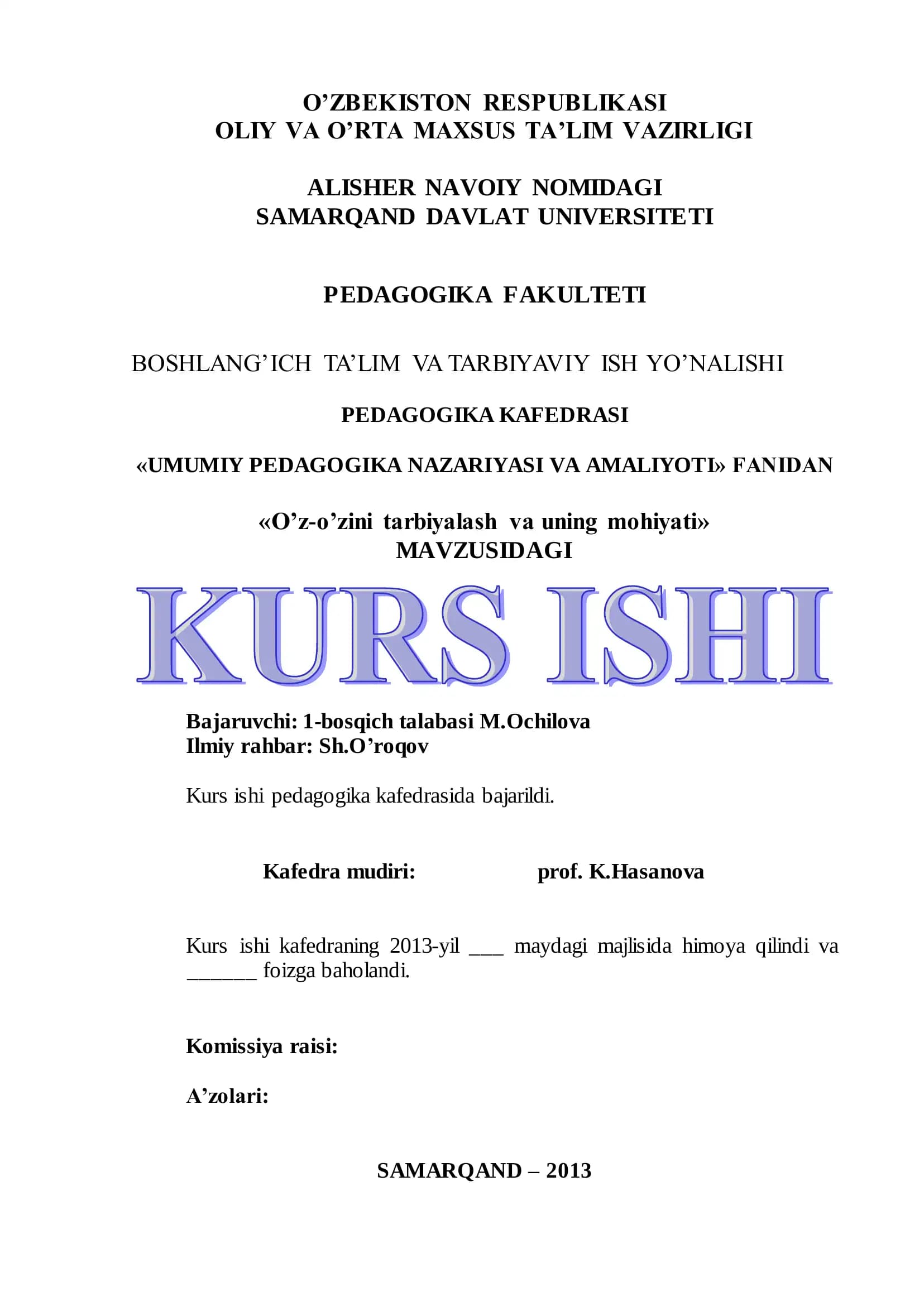 O'z-o'zini tarbiyalash va uning mohiyati