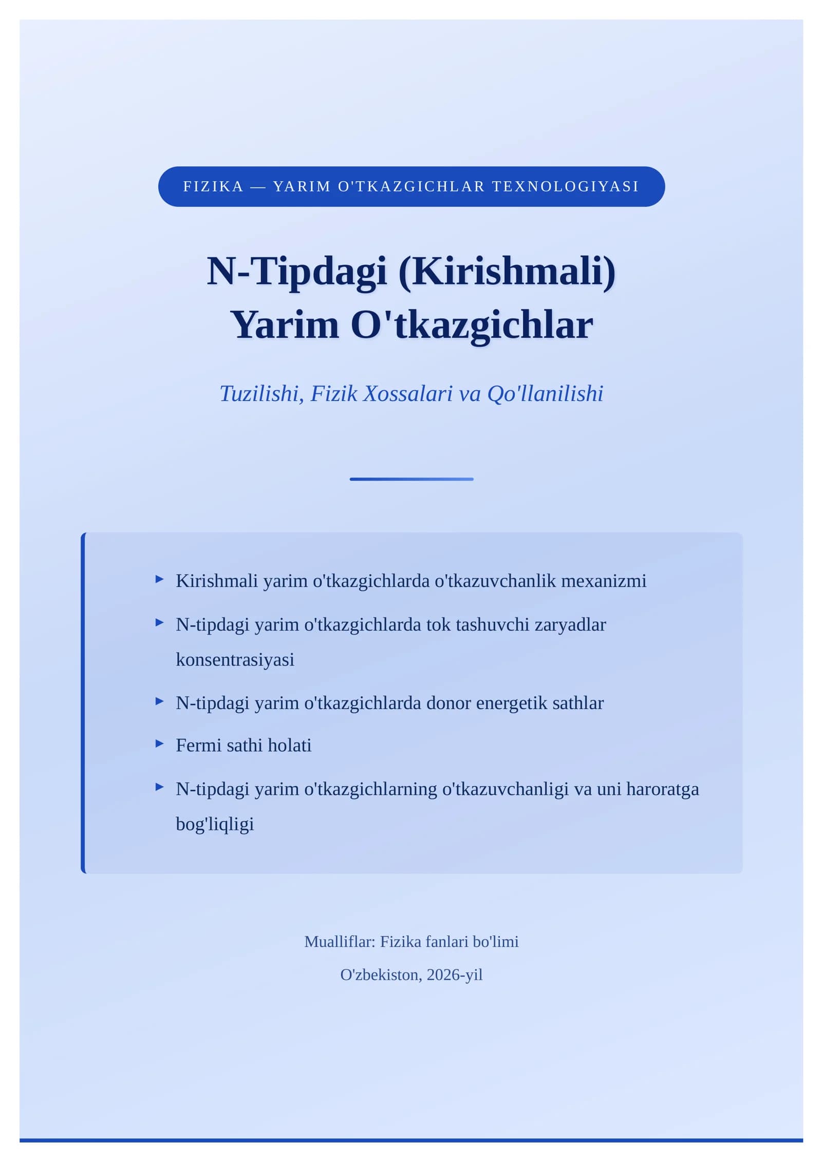 Yarim O'tkazgichlar Fizikasi