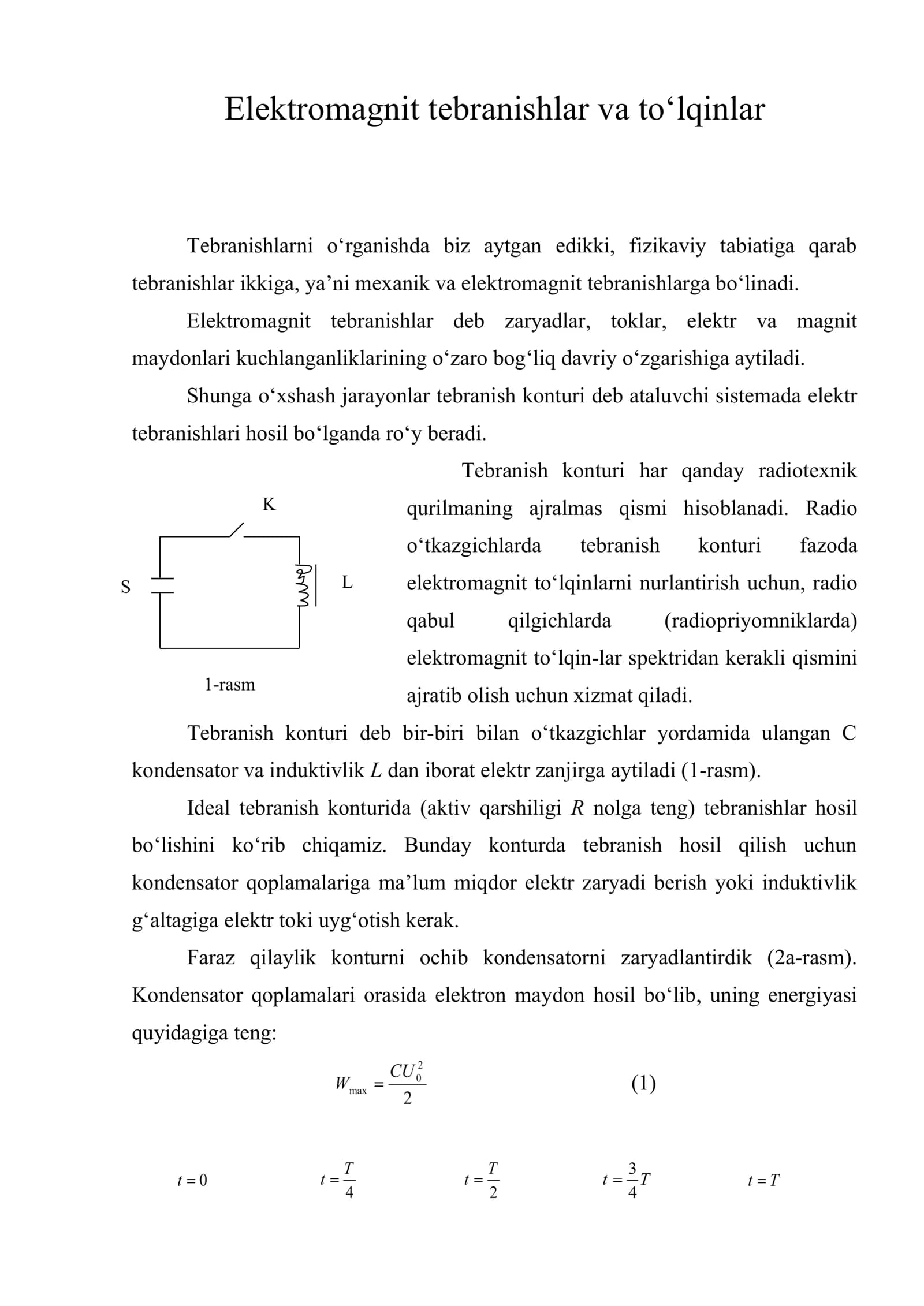 Elektromagnit tebranishlar va to‘lqinlar