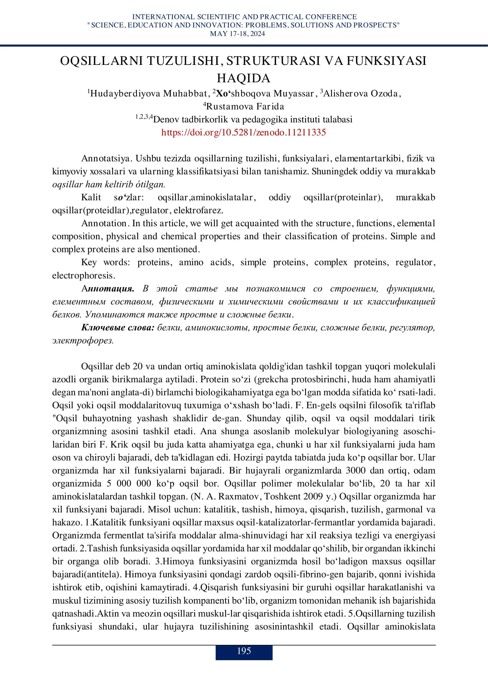 Oqsillar tuzilishi, funksiyalari, elamentartarkibi