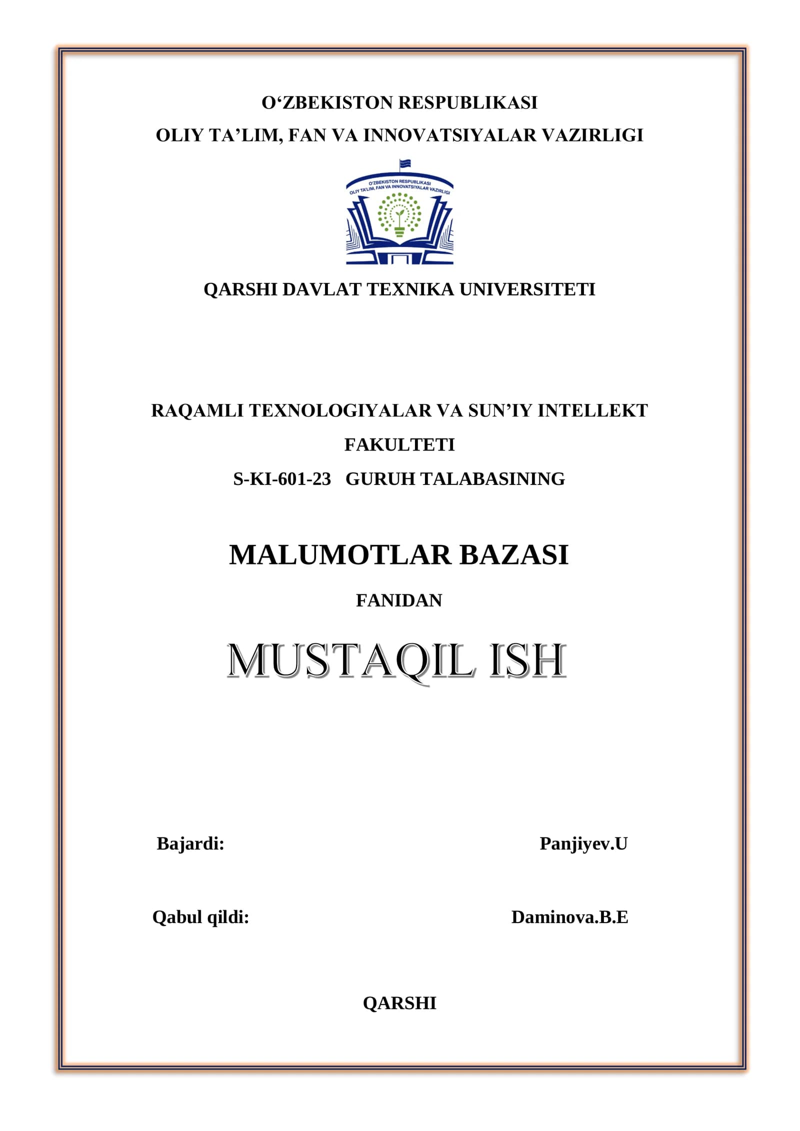 MALUMOTLAR BAZASI FANI