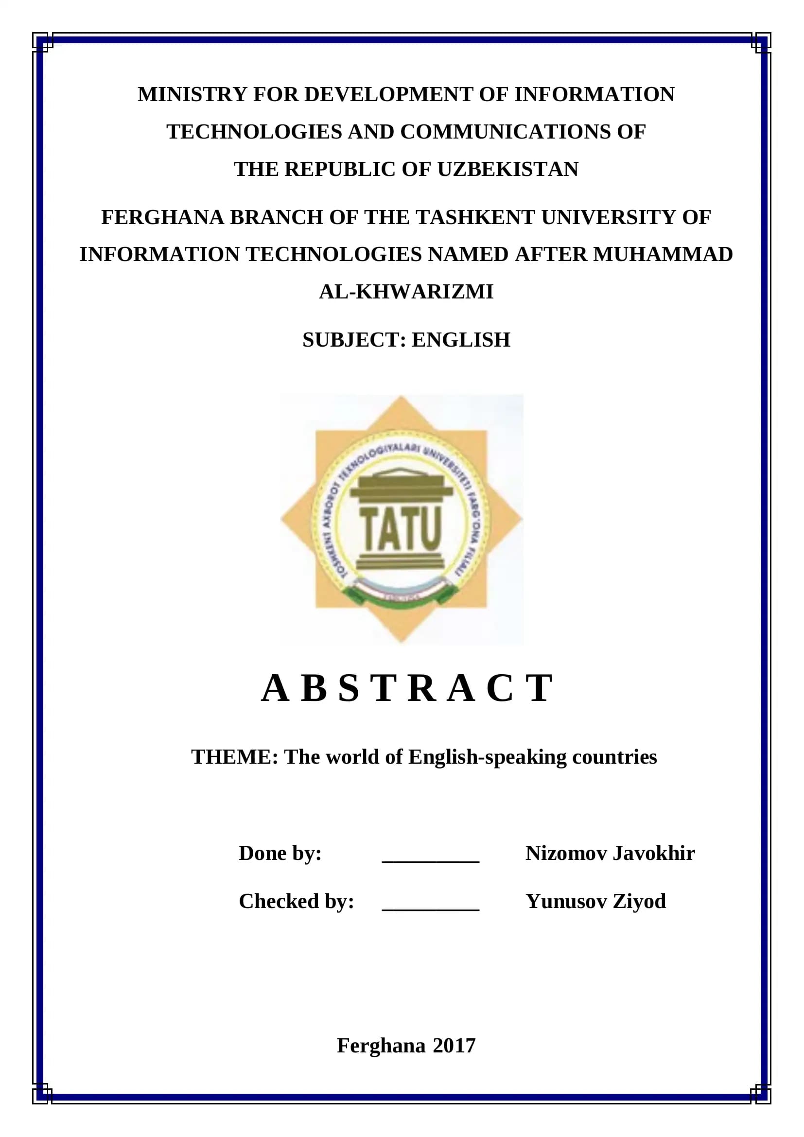 Theme: The world of English-speaking countries