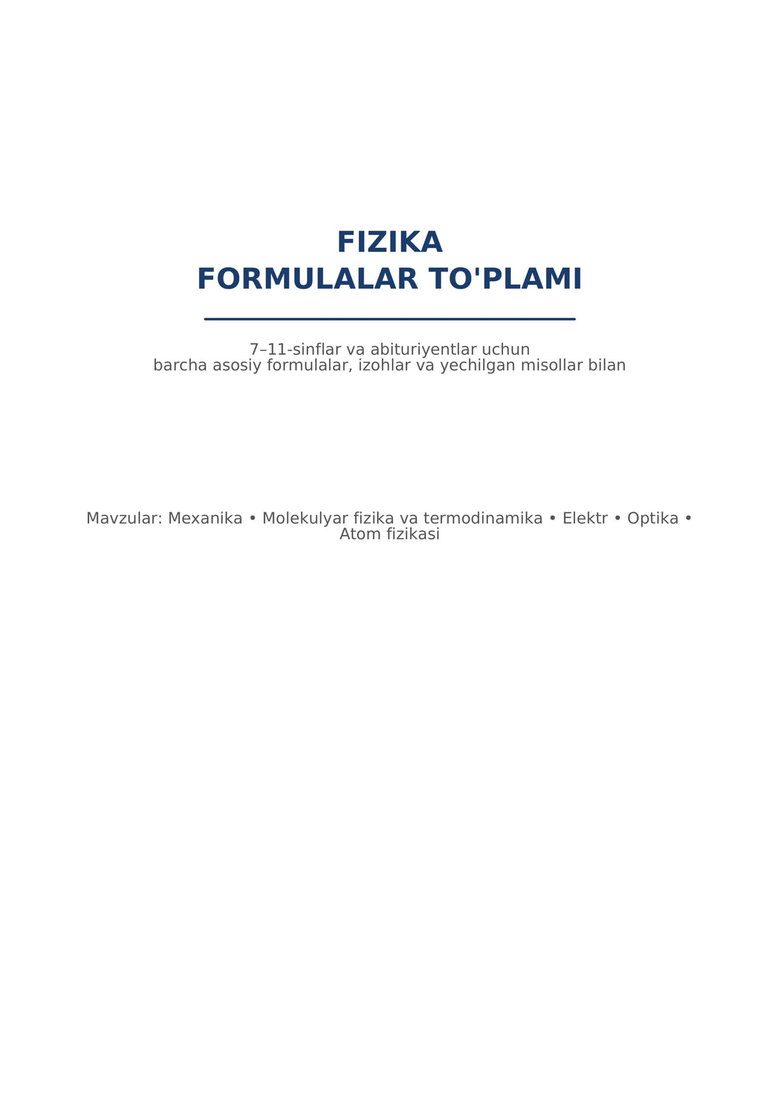 DTM/Milliy sertifikat uchun Fizika formulalari