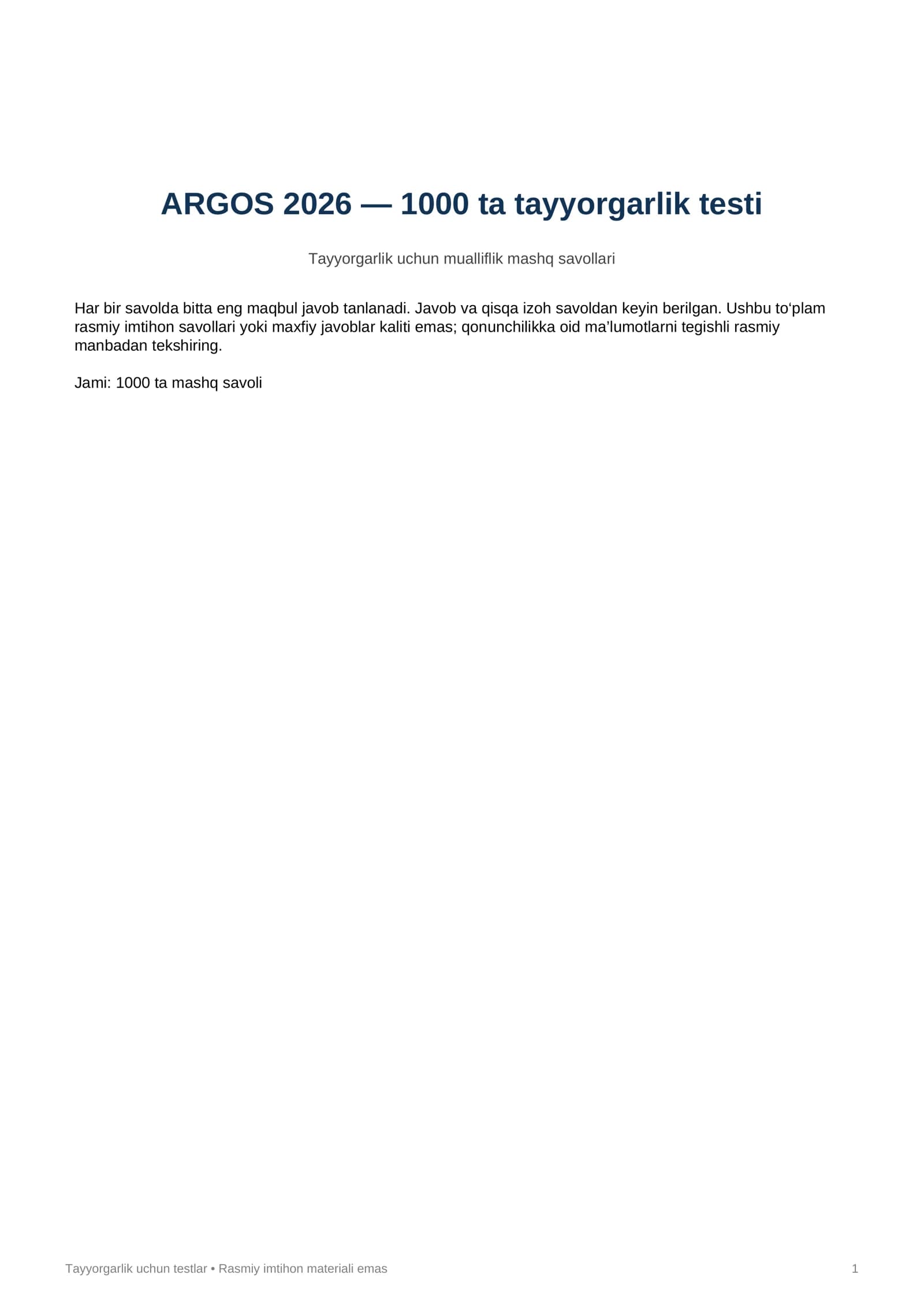 ARGOS 2026 — 1000 ta tayyorgarlik testi