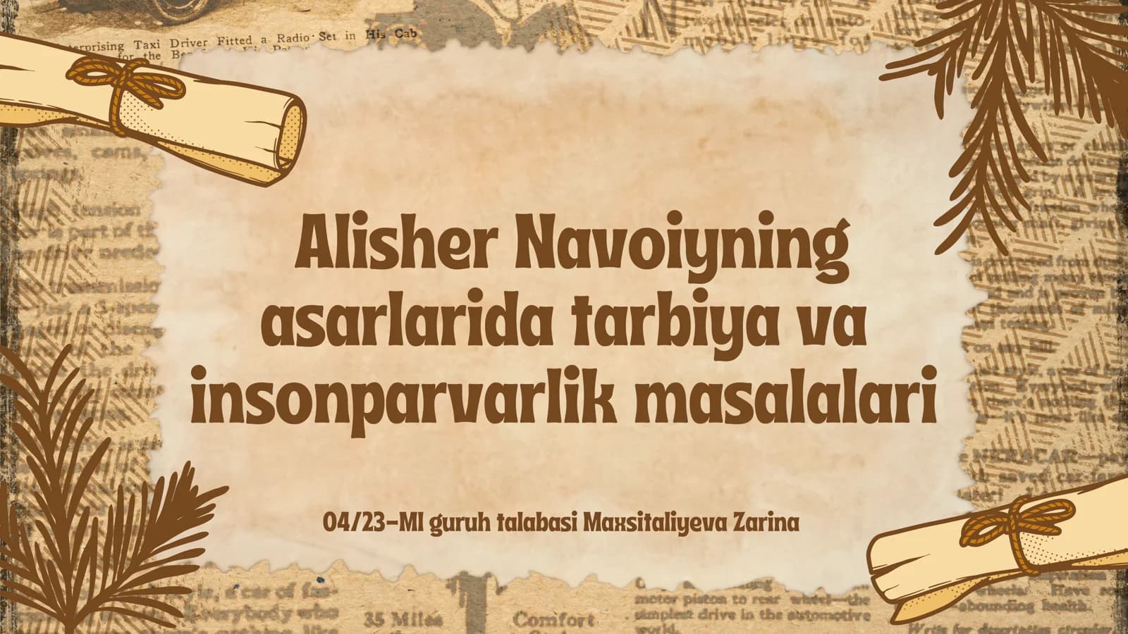 Аlishеr Nаvоiyning asarlarida tarbiya va insonparvarlik masalalari