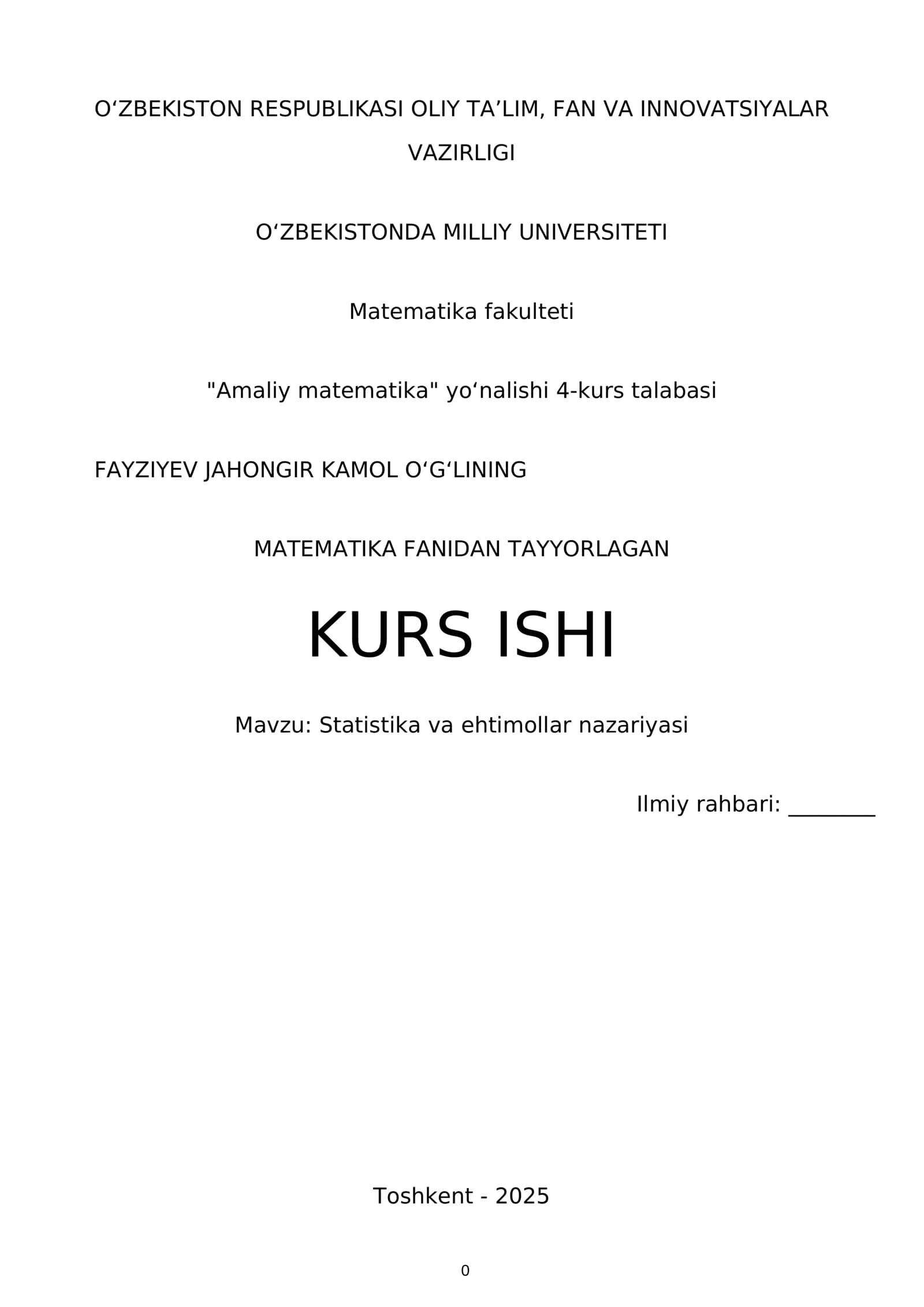 Statistika va ehtimollar nazariyasi