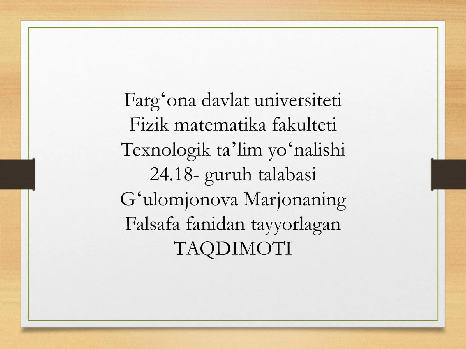 Falsafa fanidan tayyorlagan TAQDIMOT