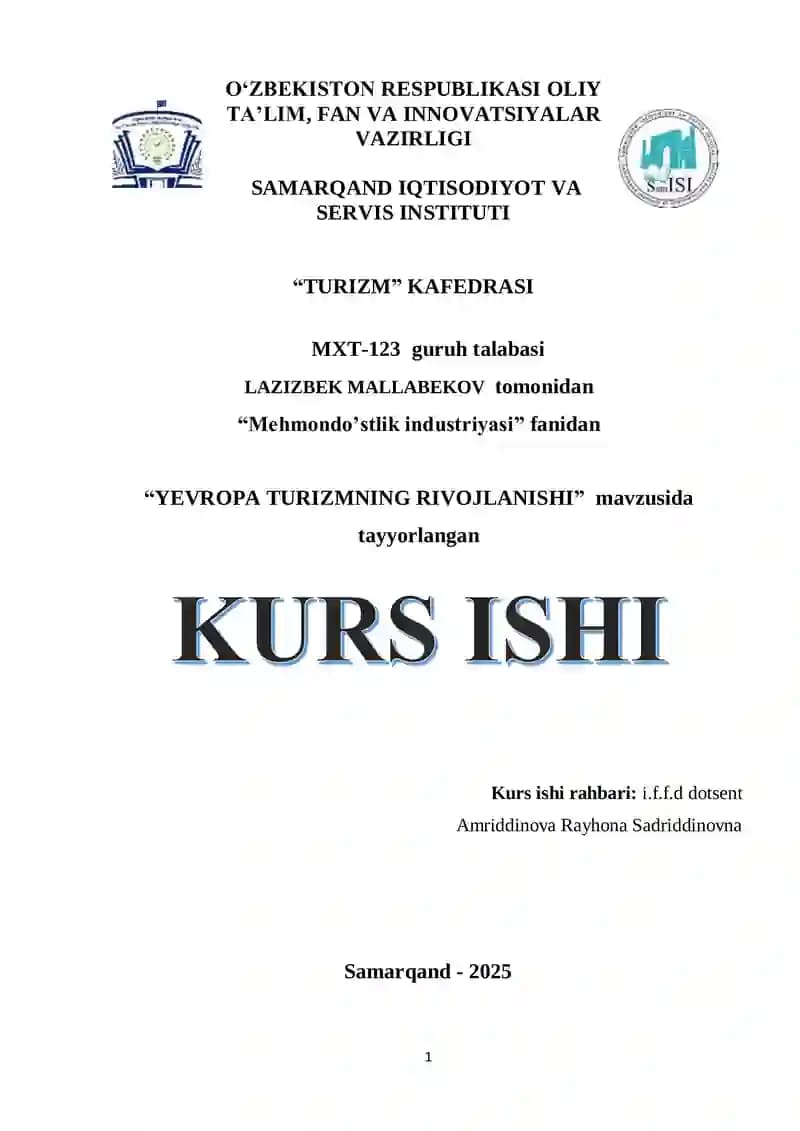 YEVROPA TURIZMNING RIVOJLANISHI