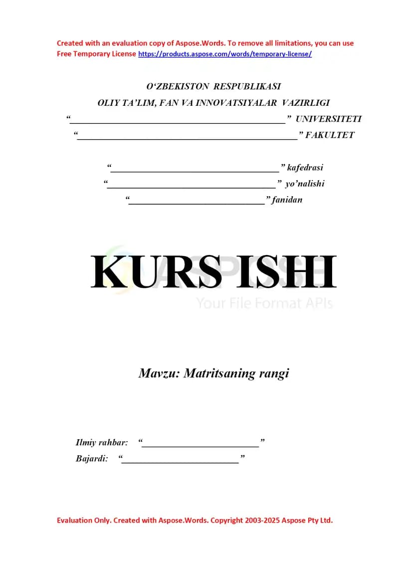 Matritsaning rangi kurs ishi