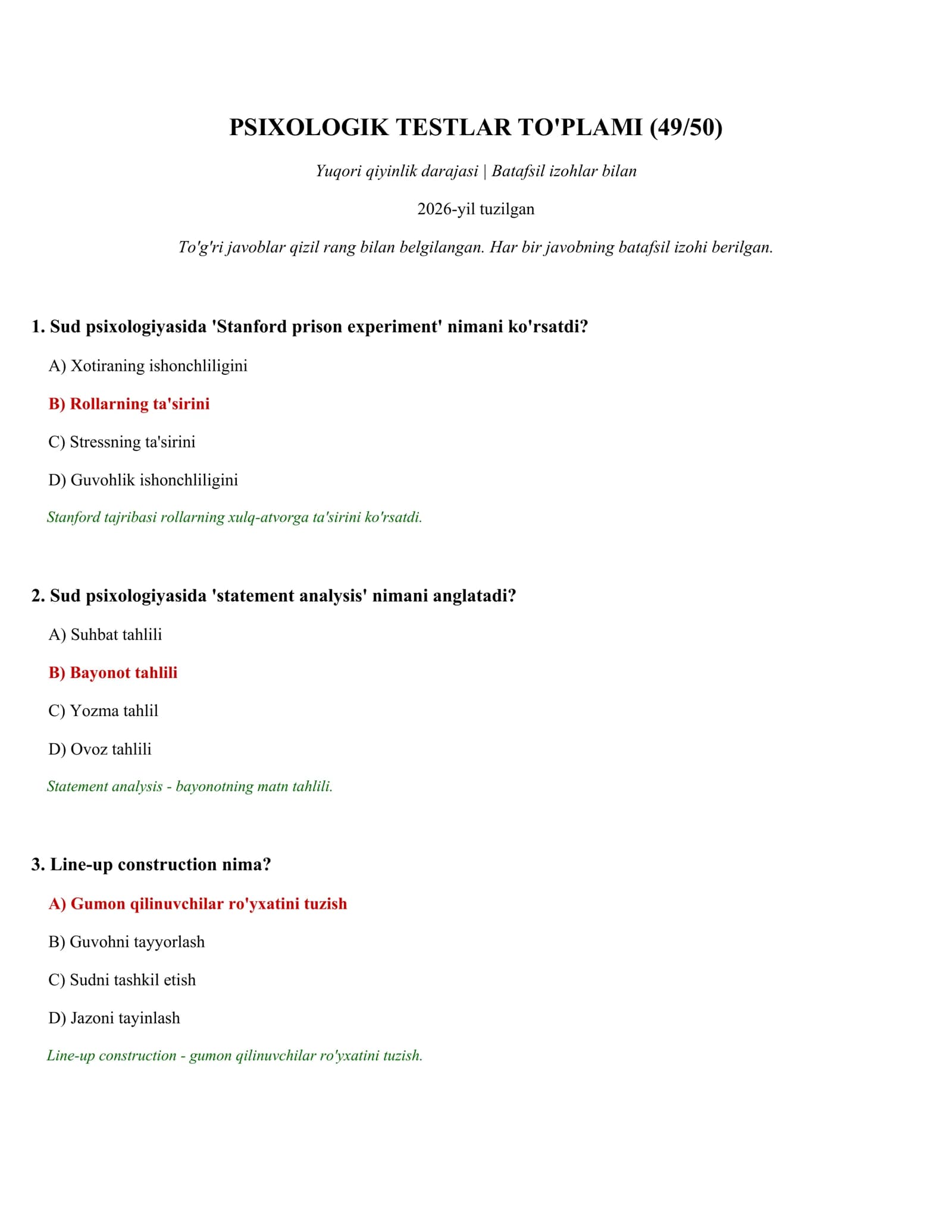 PSIXOLOGIK TESTLAR TO'PLAMI (49/50)