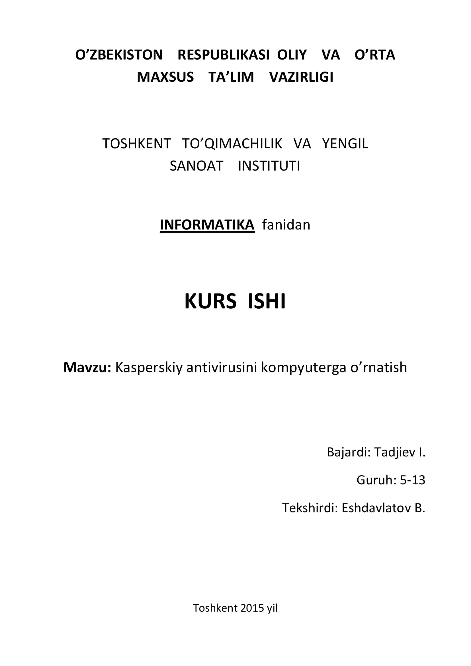 Kasperskiy antivirusini kompyuterga o'rnatish