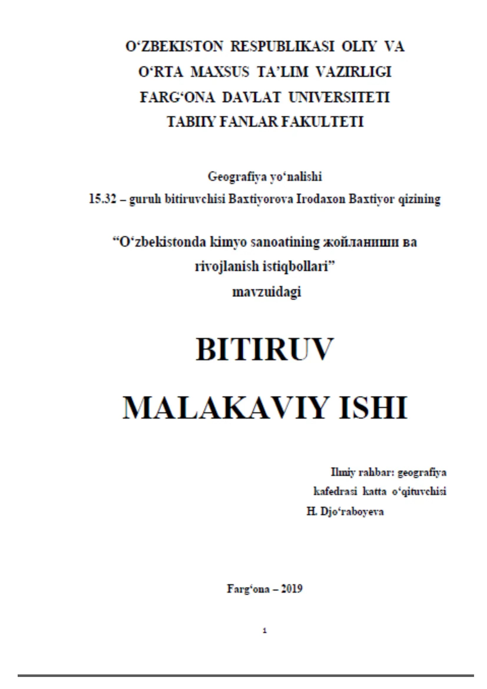 Kimyo Sanoati Mahsulotlari