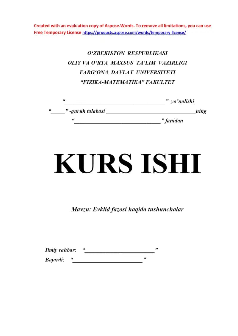 Evklid fazosi haqida tushunchalar