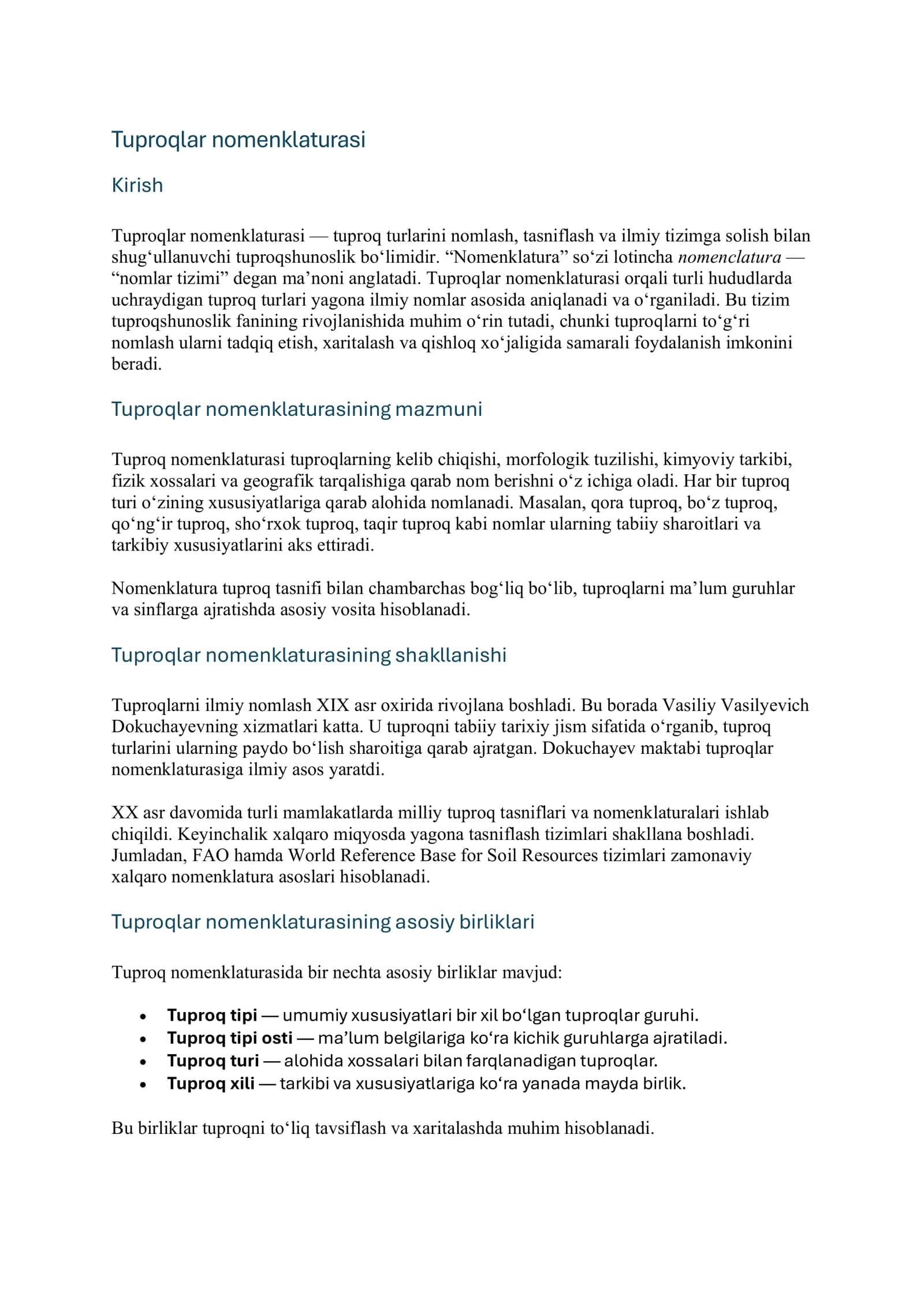 Tuproqlar nomenklaturasi