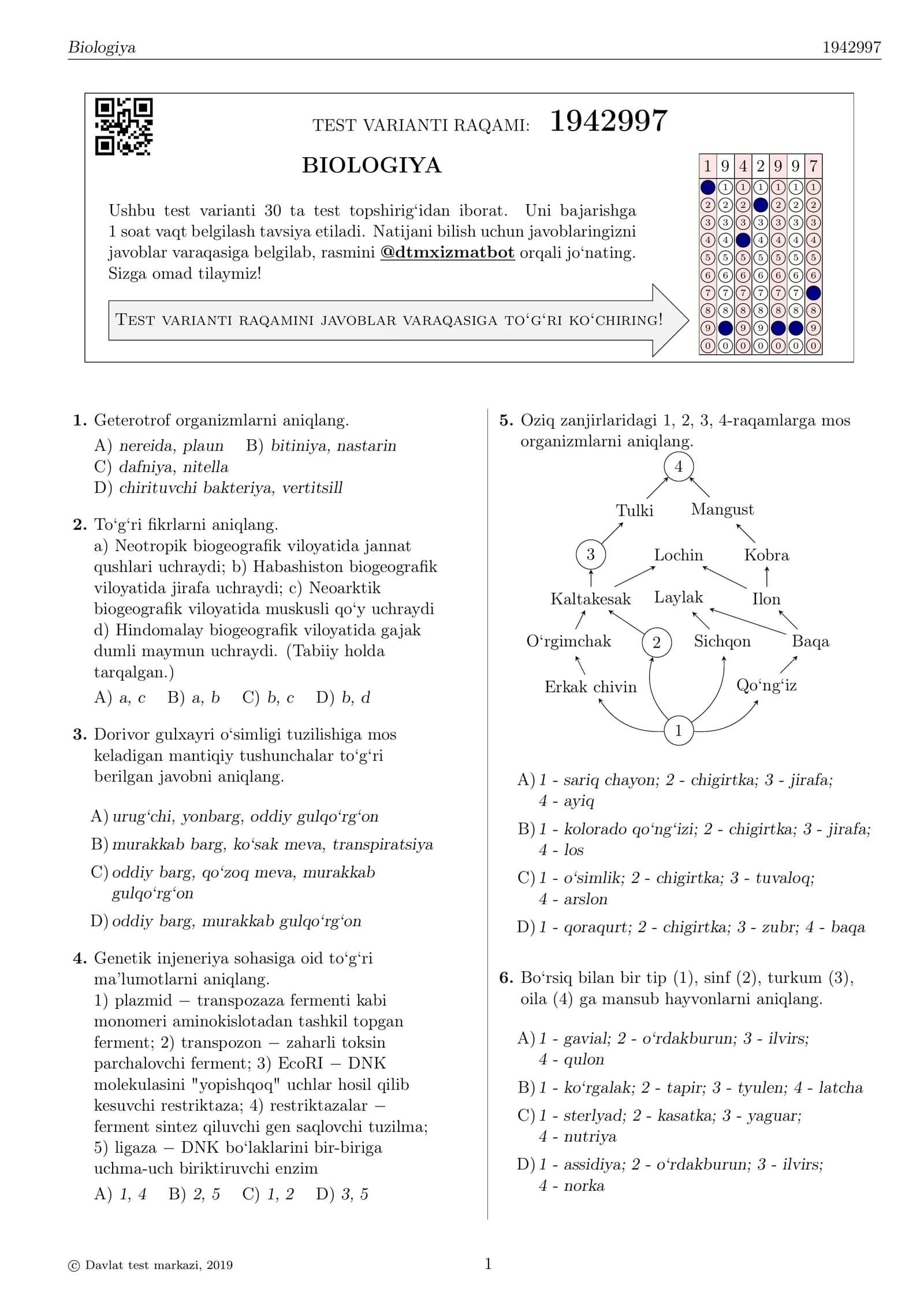 BIOLOGIYA TEST VARIANTI 1942997