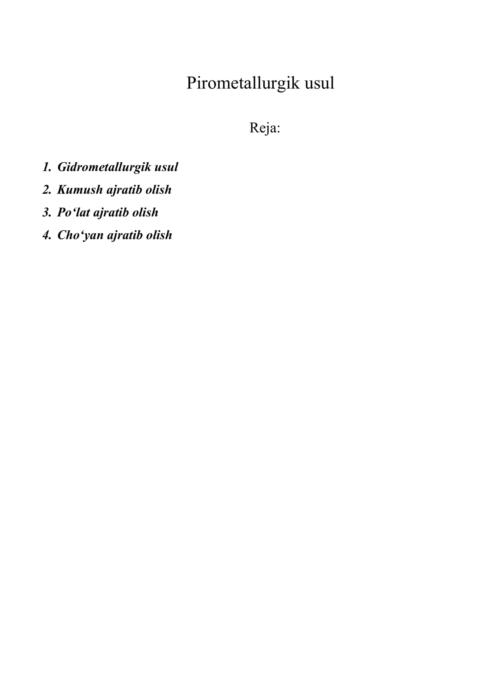 Pirometallurgik usul