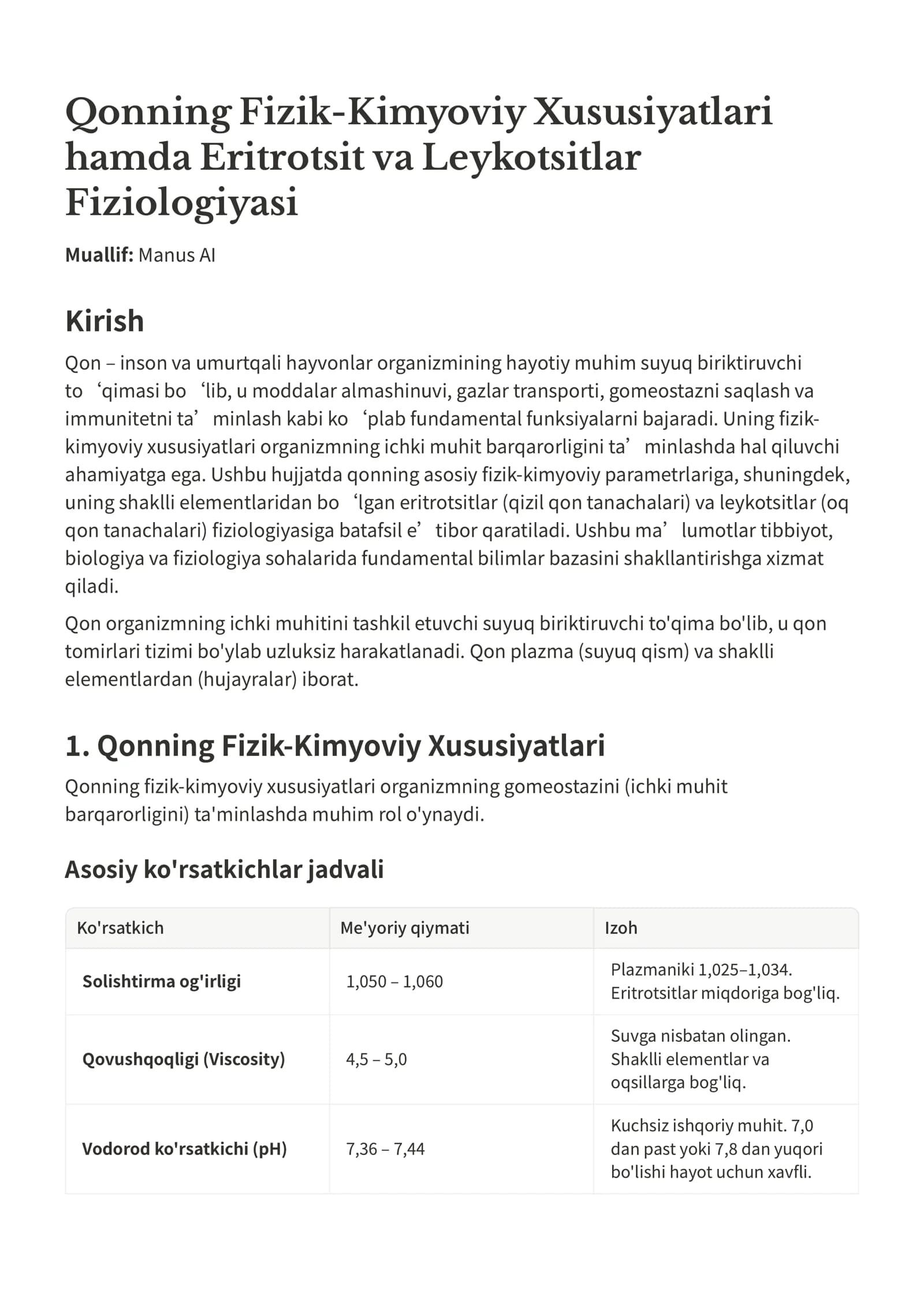 Qonning Fizik-Kimyoviy Xususiyatlari