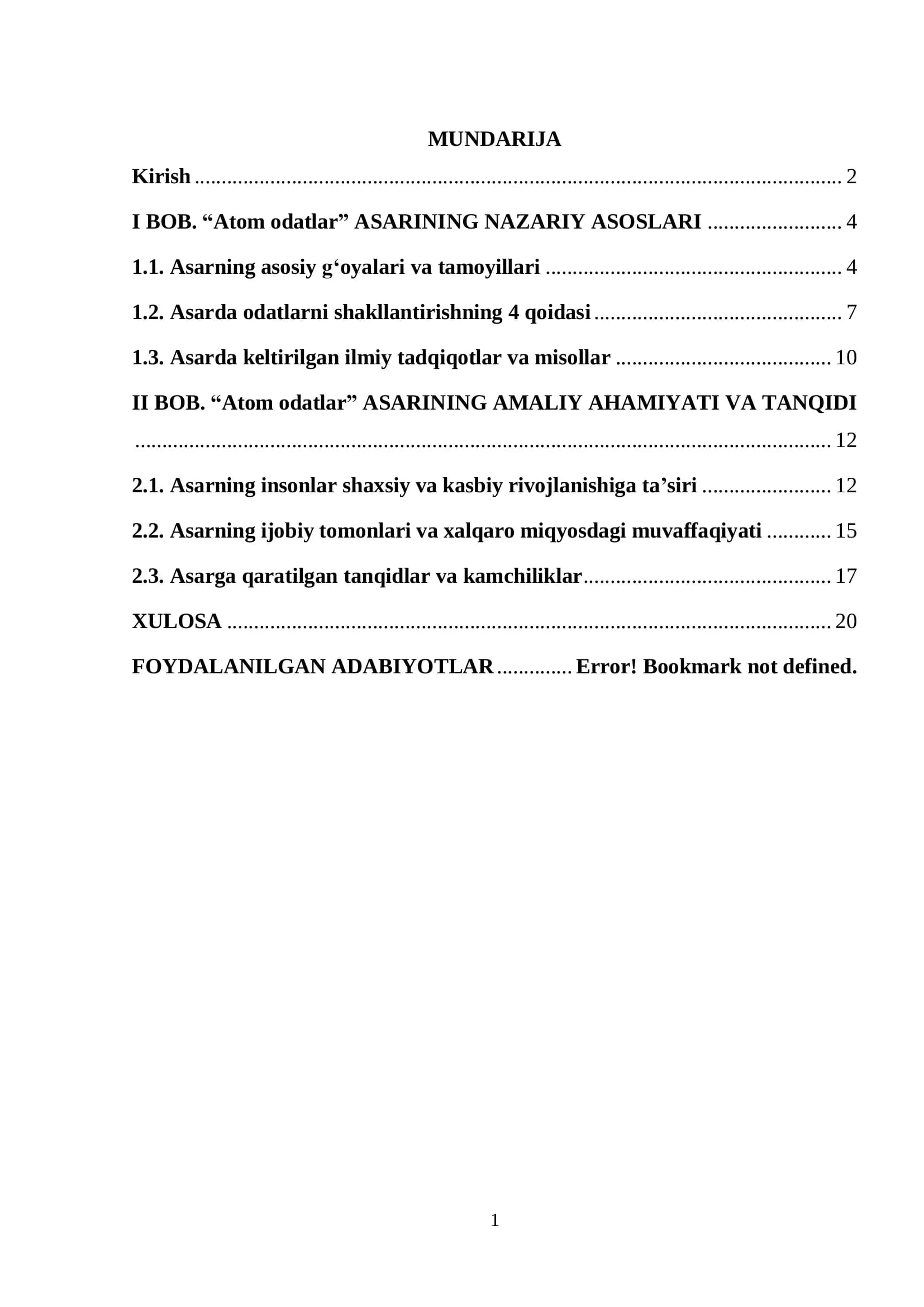 Atom odatlar asarining nazariy asoslari