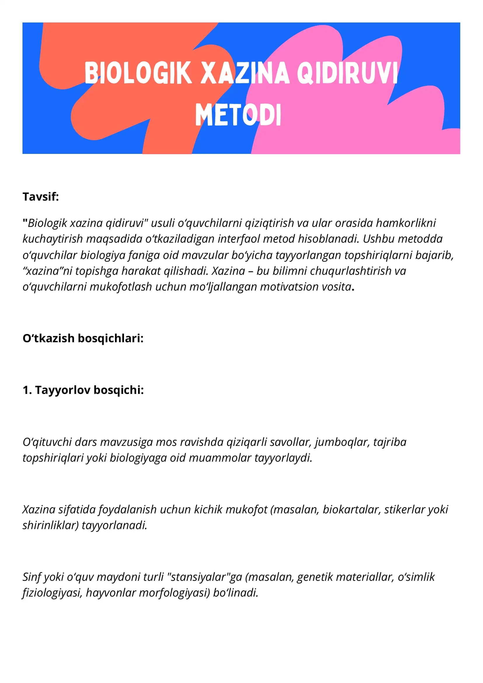 Metod: Biologik xazina qidiruvi